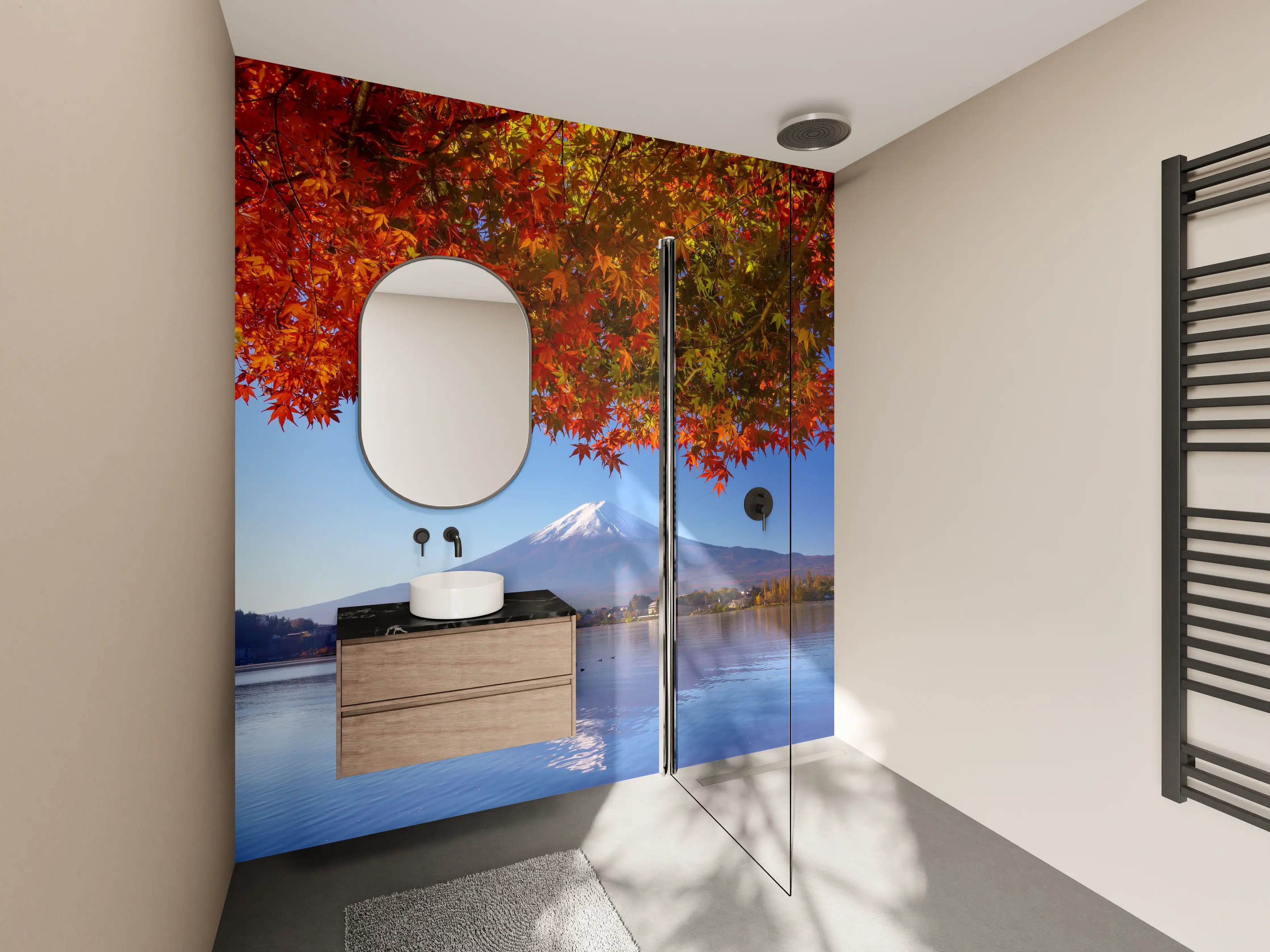 Wandverkleidung Bad - Kaiserlicher Fuji vor herbstlichem Laub