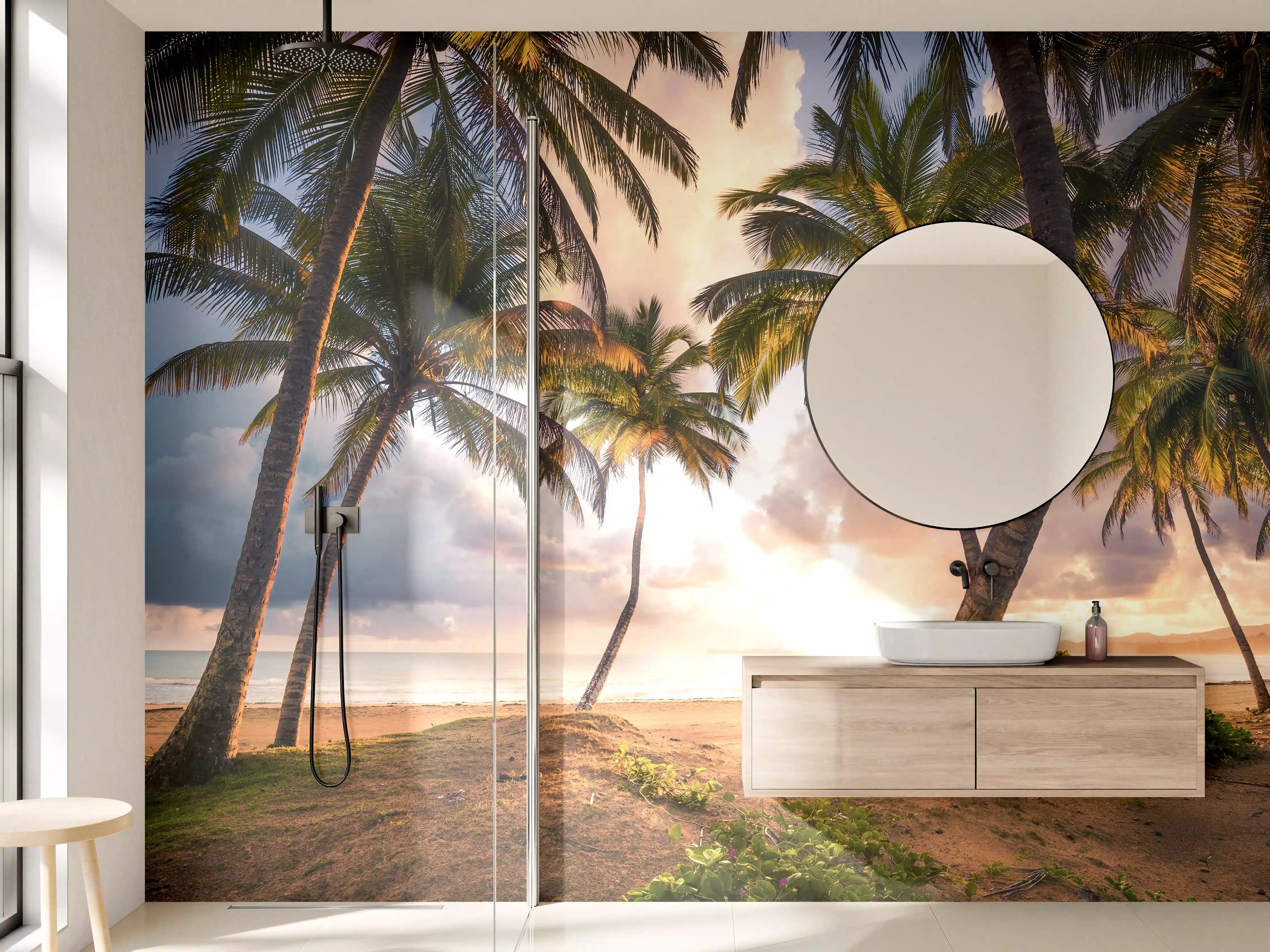 Wandverkleidung Bad - Karibik Strand Sonnenaufgang Palmen