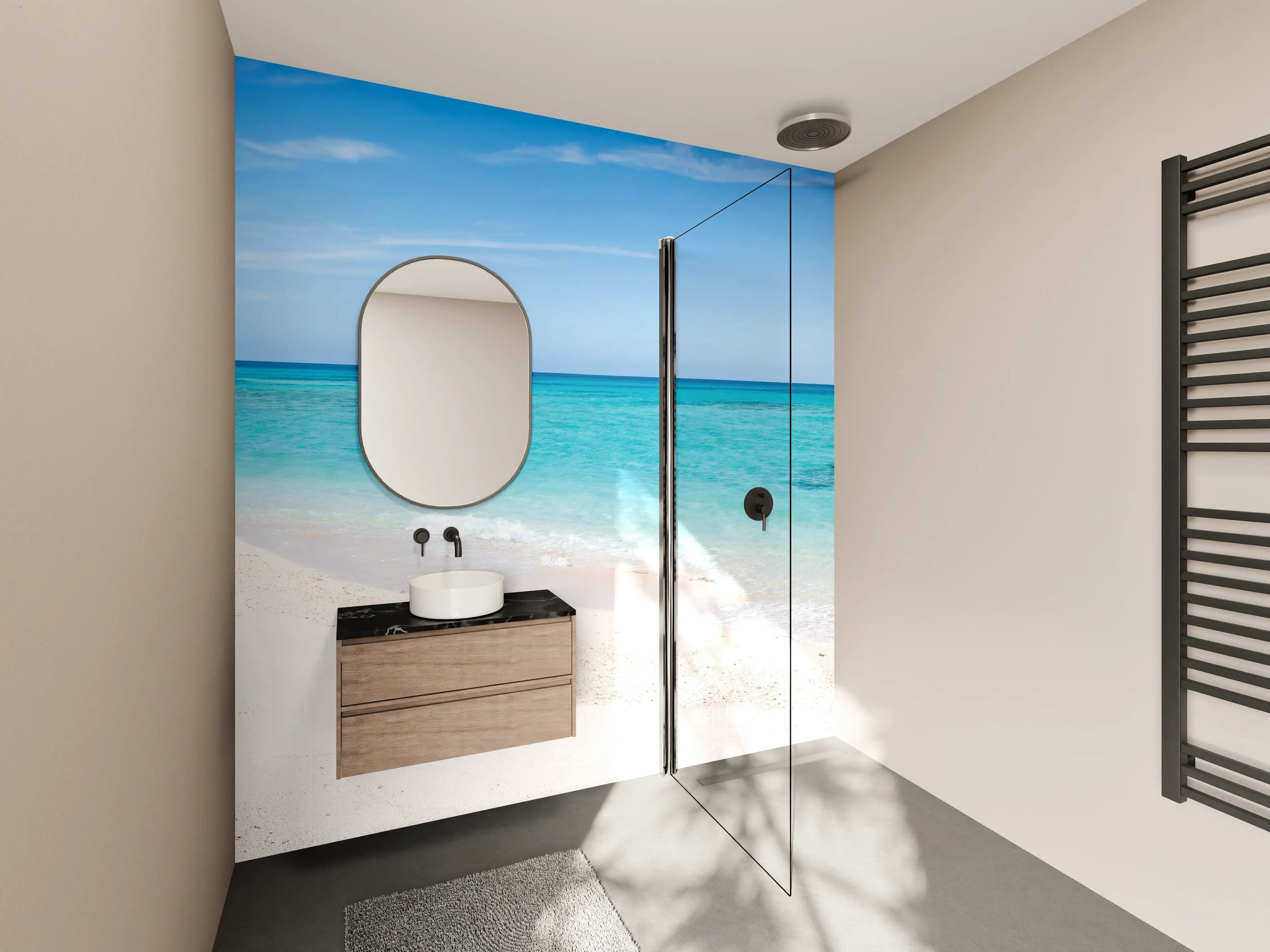 Wandverkleidung Bad - Karibischer Traumstrand mit glitzertem Wasser