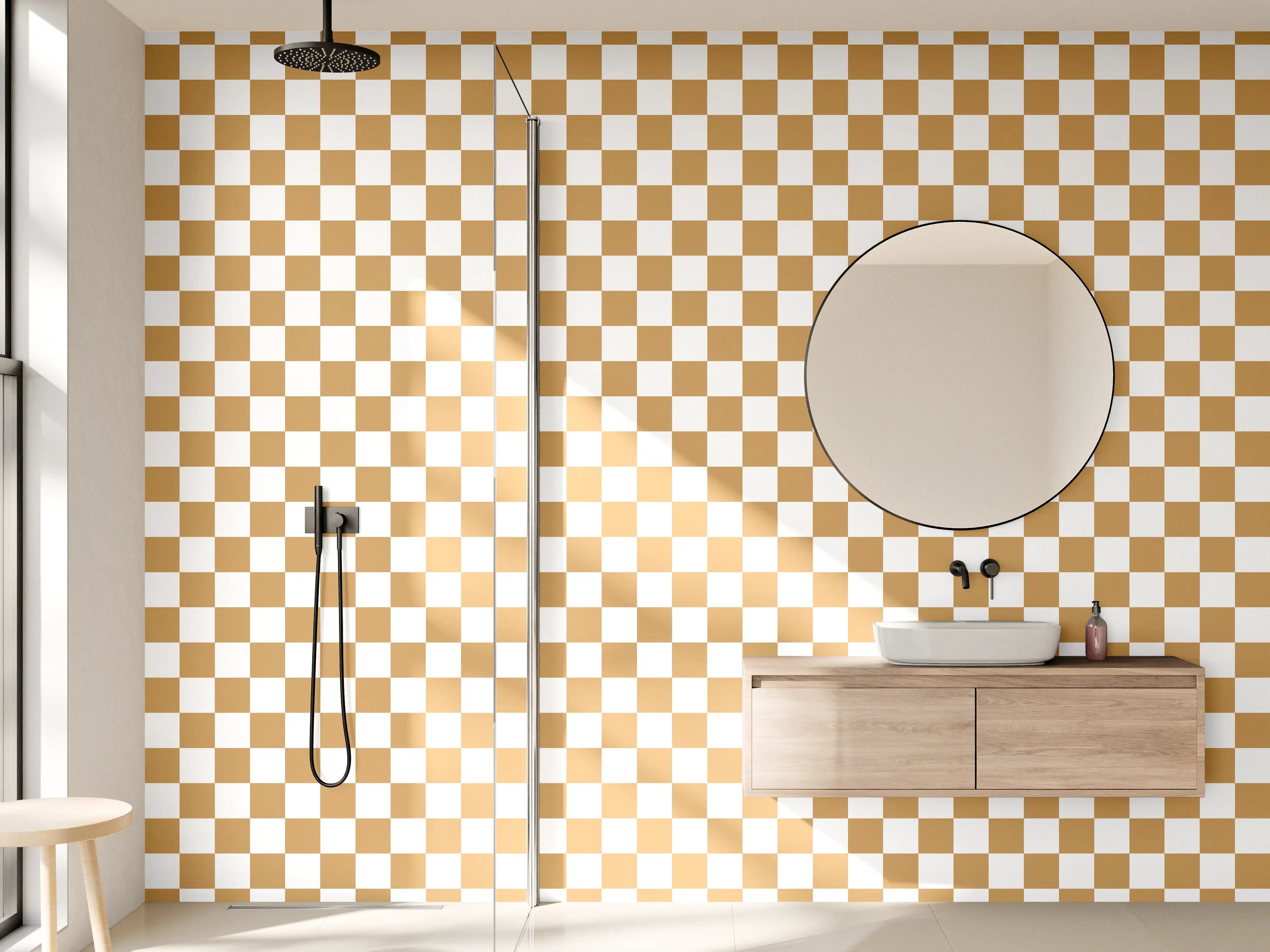 Wandverkleidung Bad - Karierter Braun-Grauflach