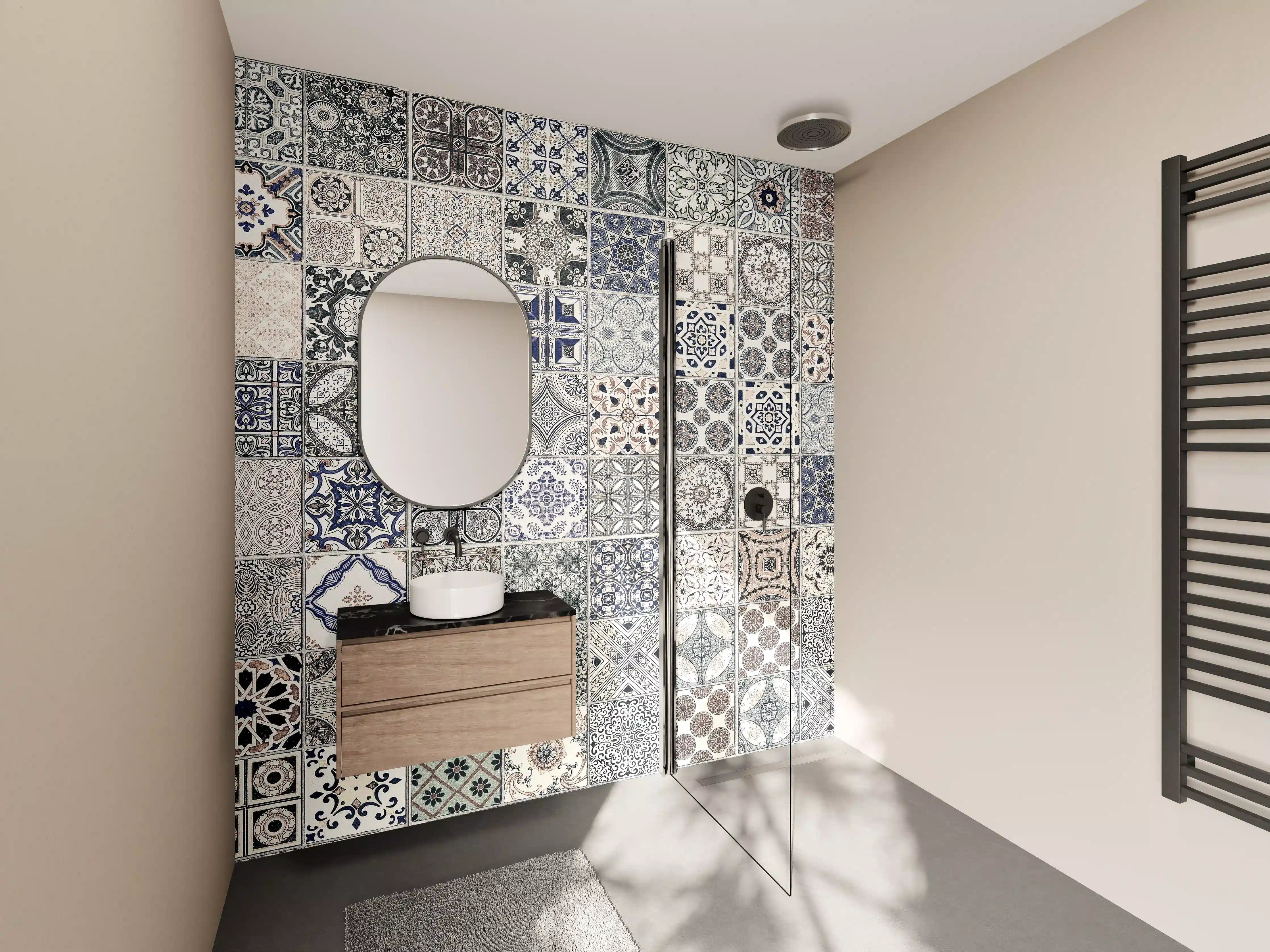Wandverkleidung Bad - Keramik-Patchwork im arabischen Stil