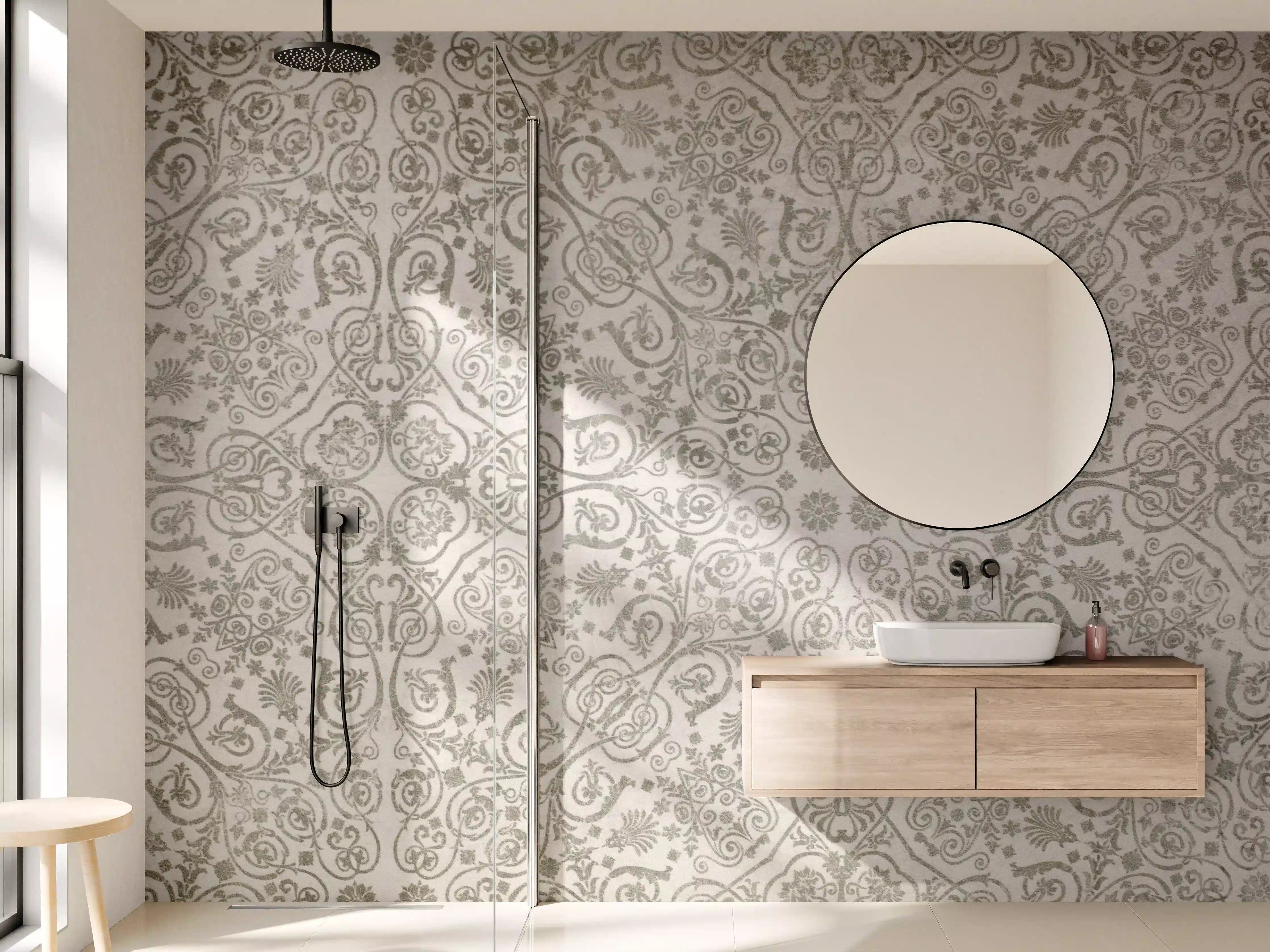 Wandverkleidung Bad - Keramikfliese mit abstraktem Mosaik-Blumenmuster