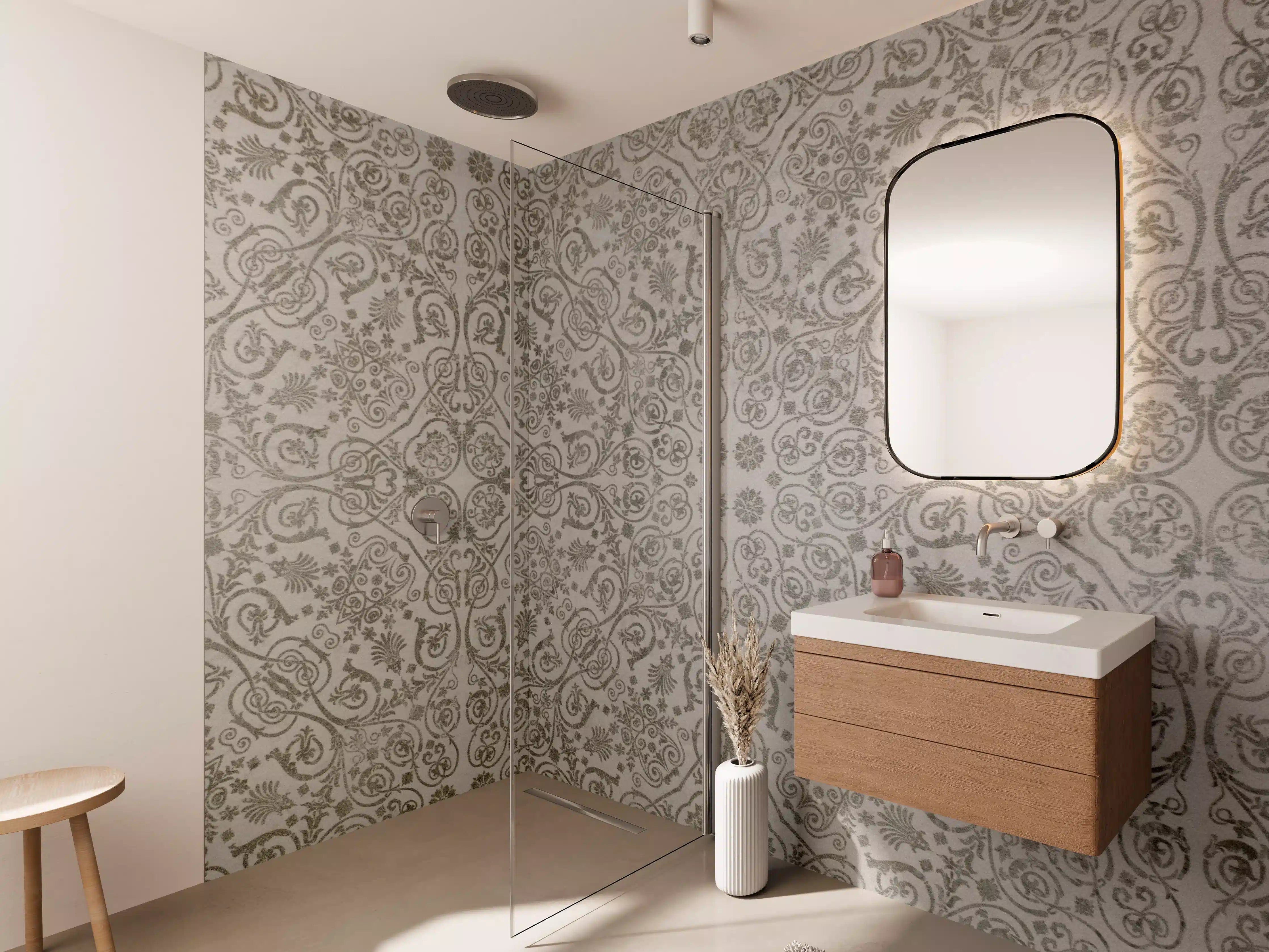 Wandverkleidung Bad - Keramikfliese mit abstraktem Mosaik-Blumenmuster