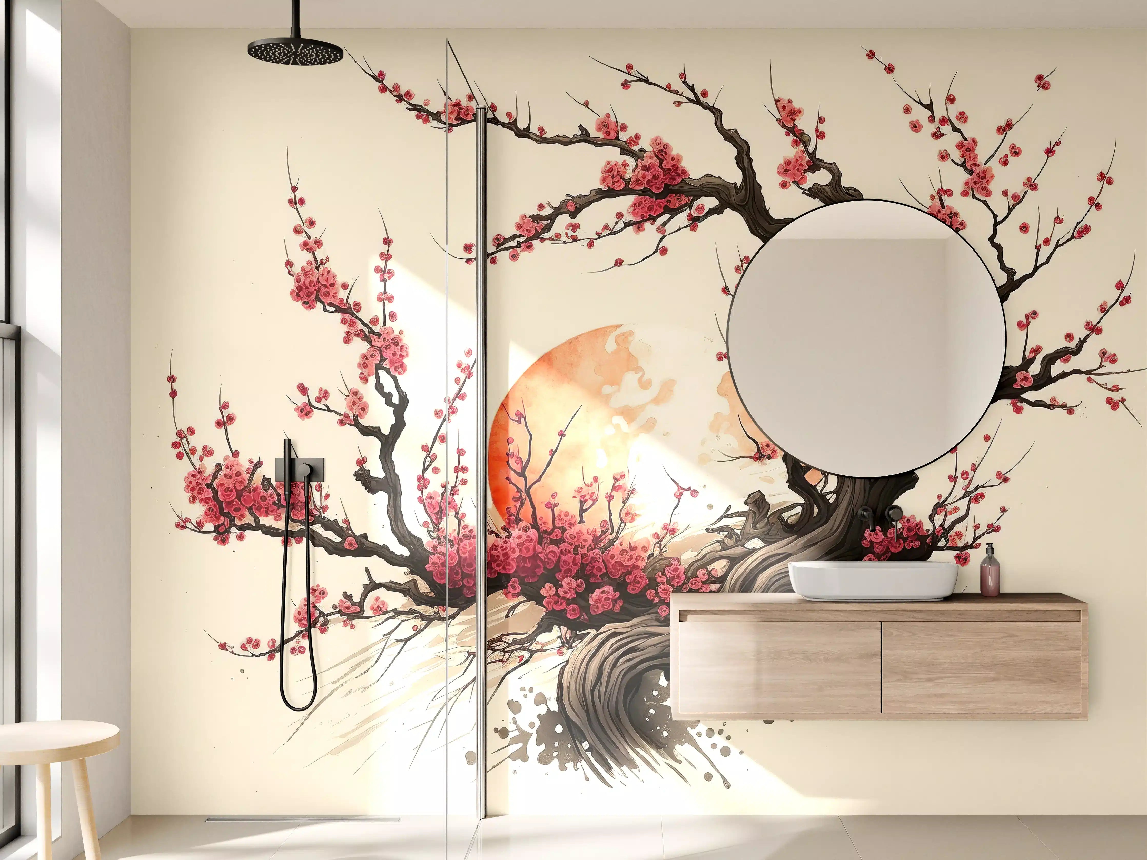 Wandverkleidung Bad - Kirschblüte Sakura Aquarell