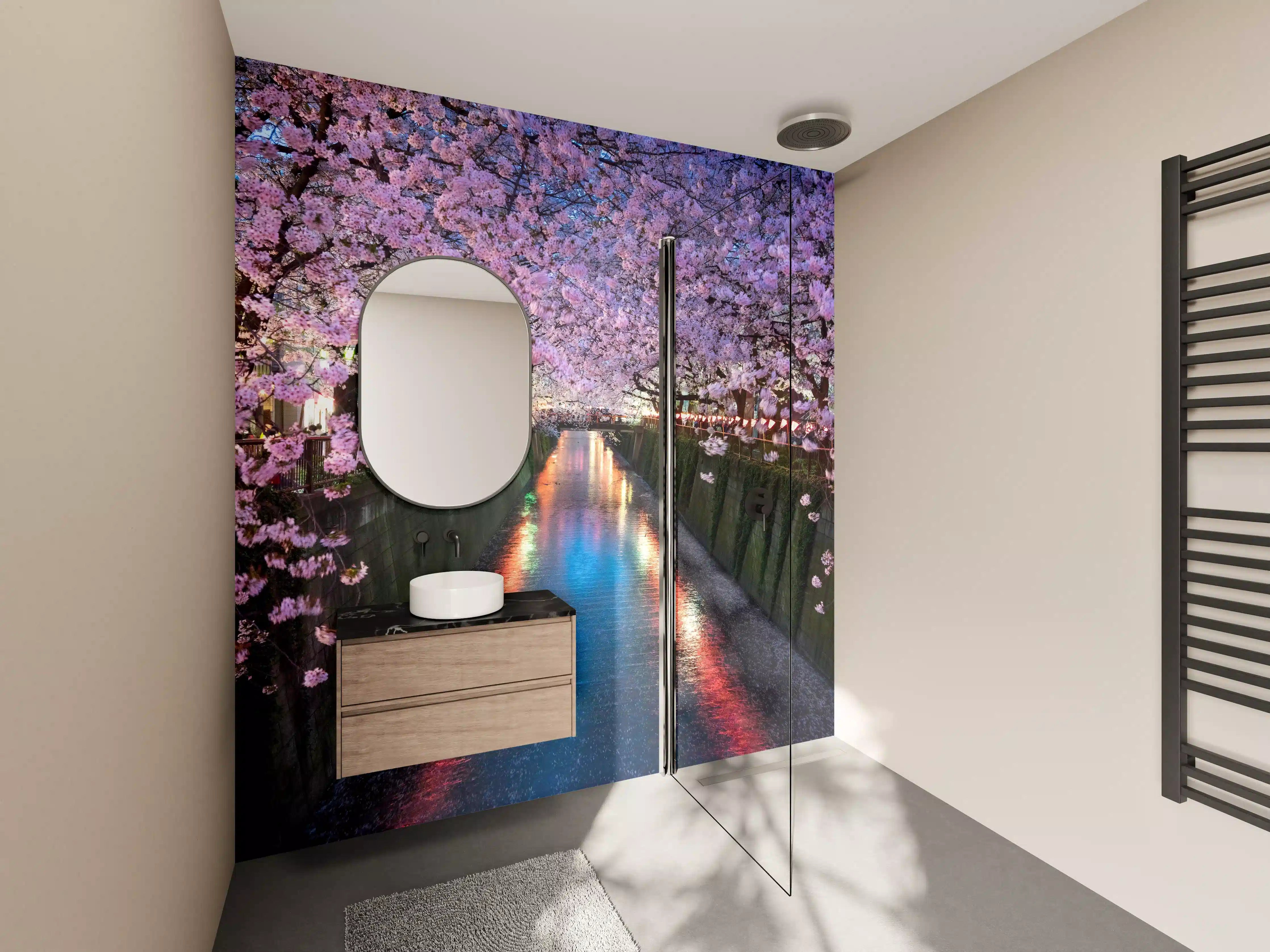 Wandverkleidung Bad - Kirschblüten bei Nacht Nakameguro - Tokio