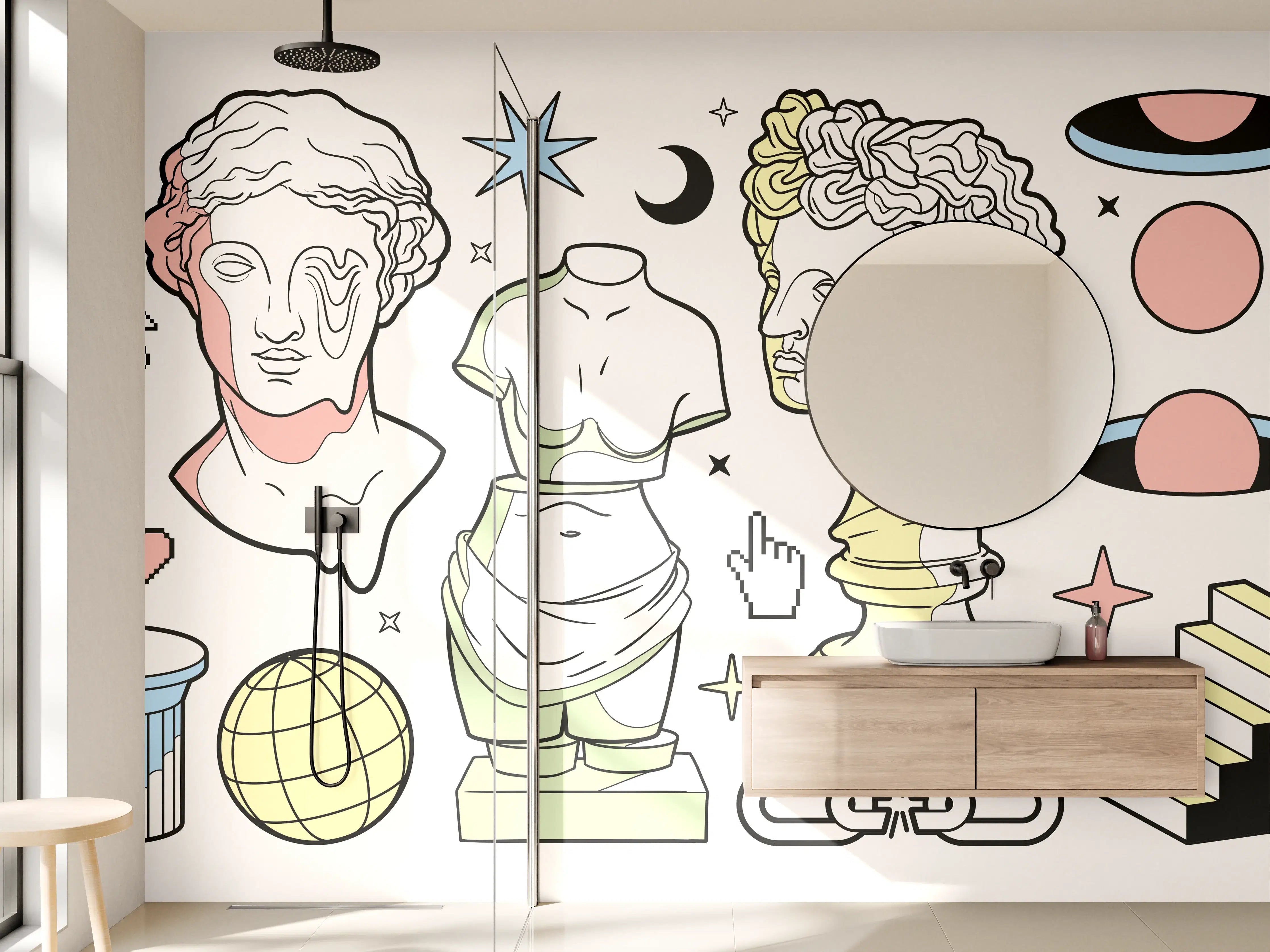 Wandverkleidung Bad - Klassik-Inspirierte Illustrationsreihe