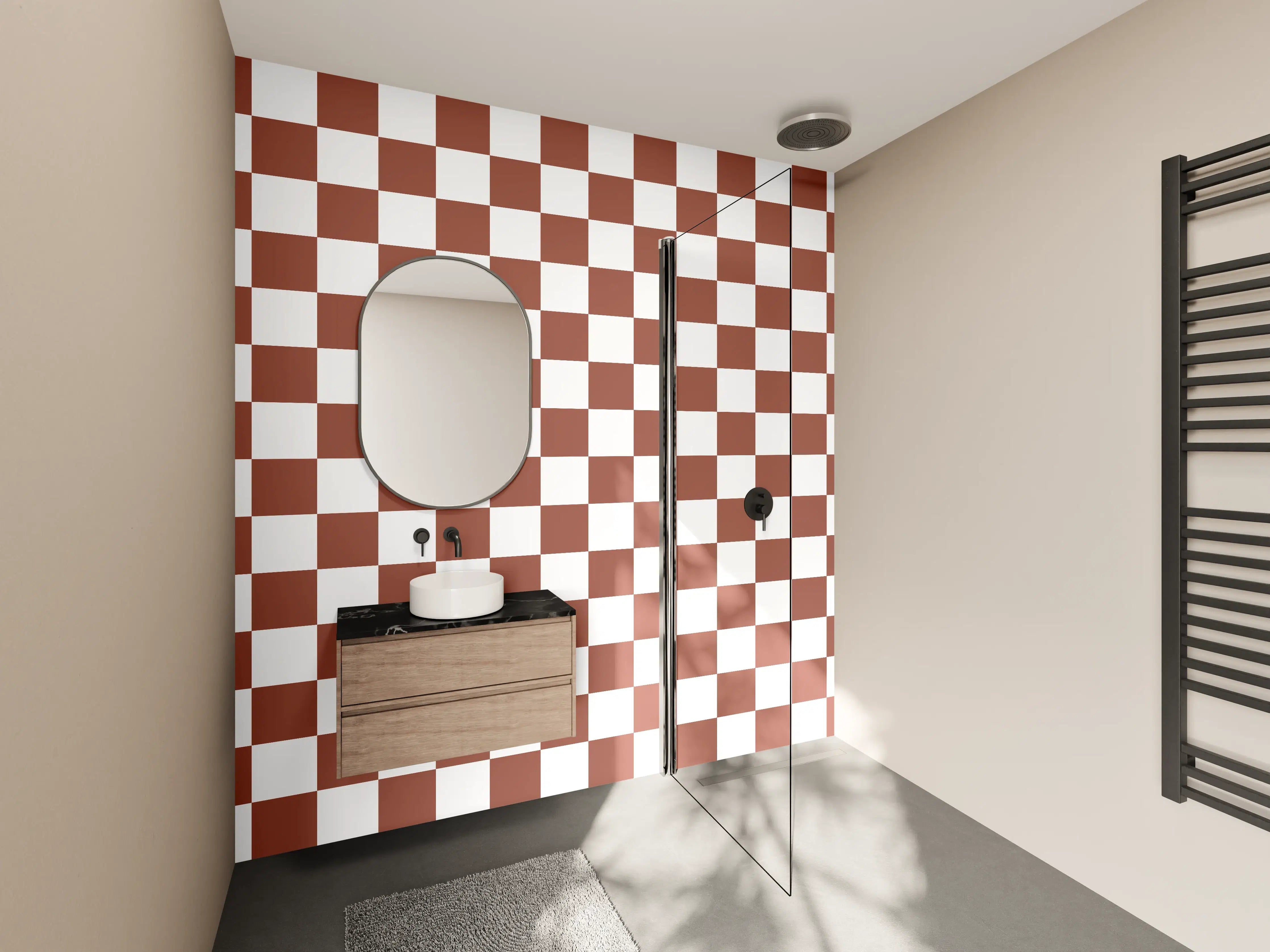 Wandverkleidung Bad - Klassische Schachfiguren in Holzoptik