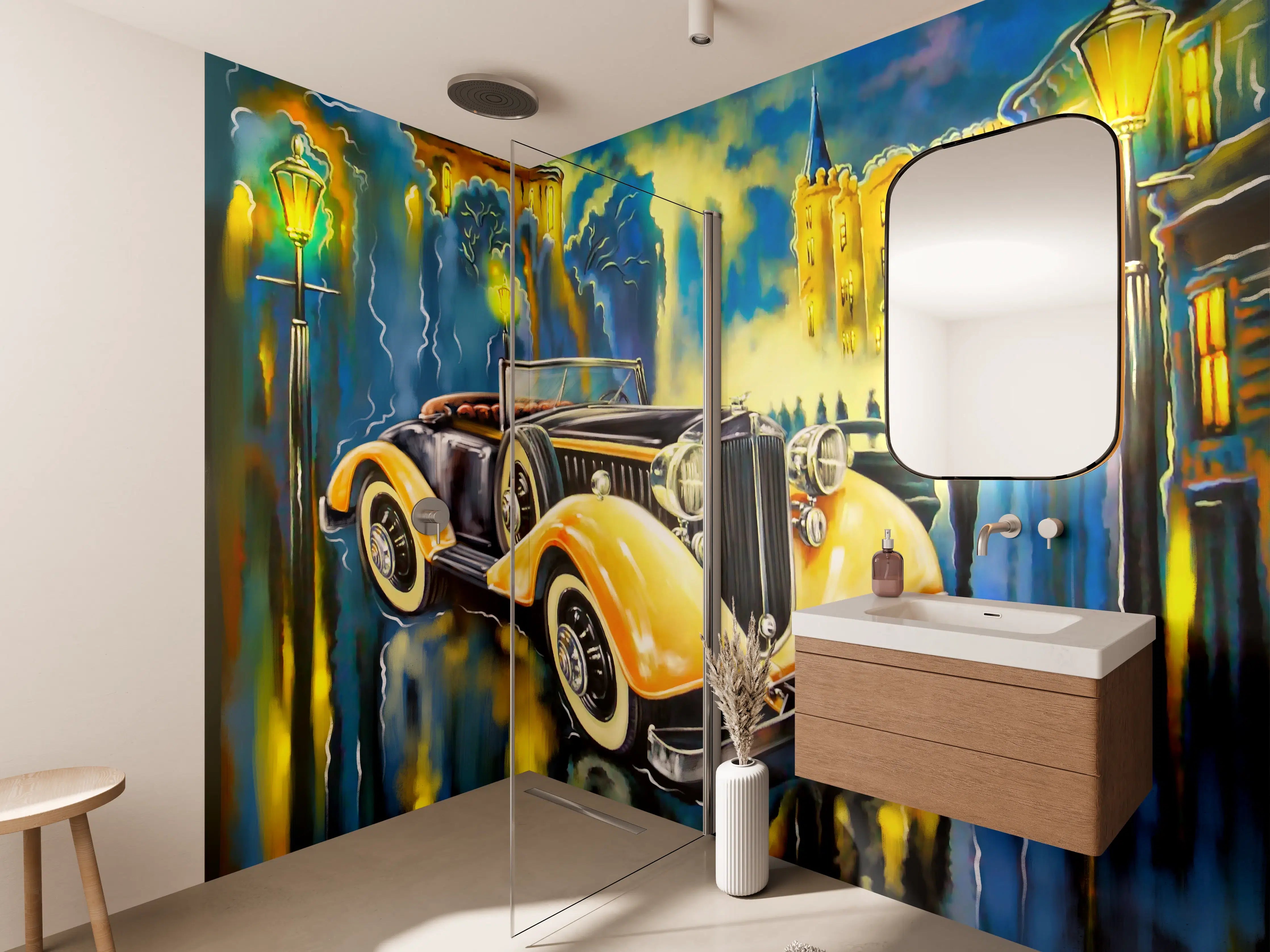 Wandverkleidung Bad - Klassischer Oldtimer Kunstdruck