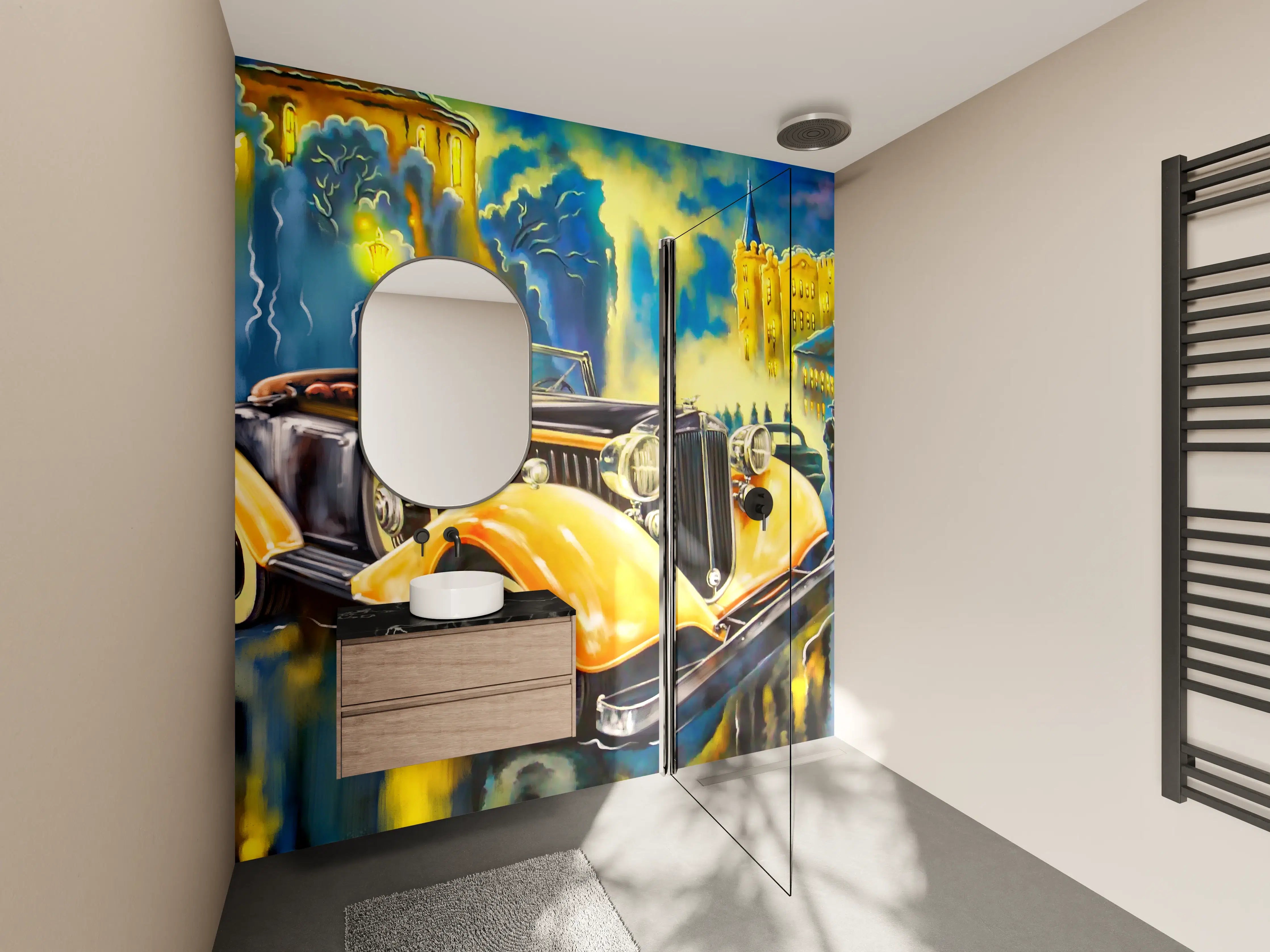 Wandverkleidung Bad - Klassischer Oldtimer Kunstdruck