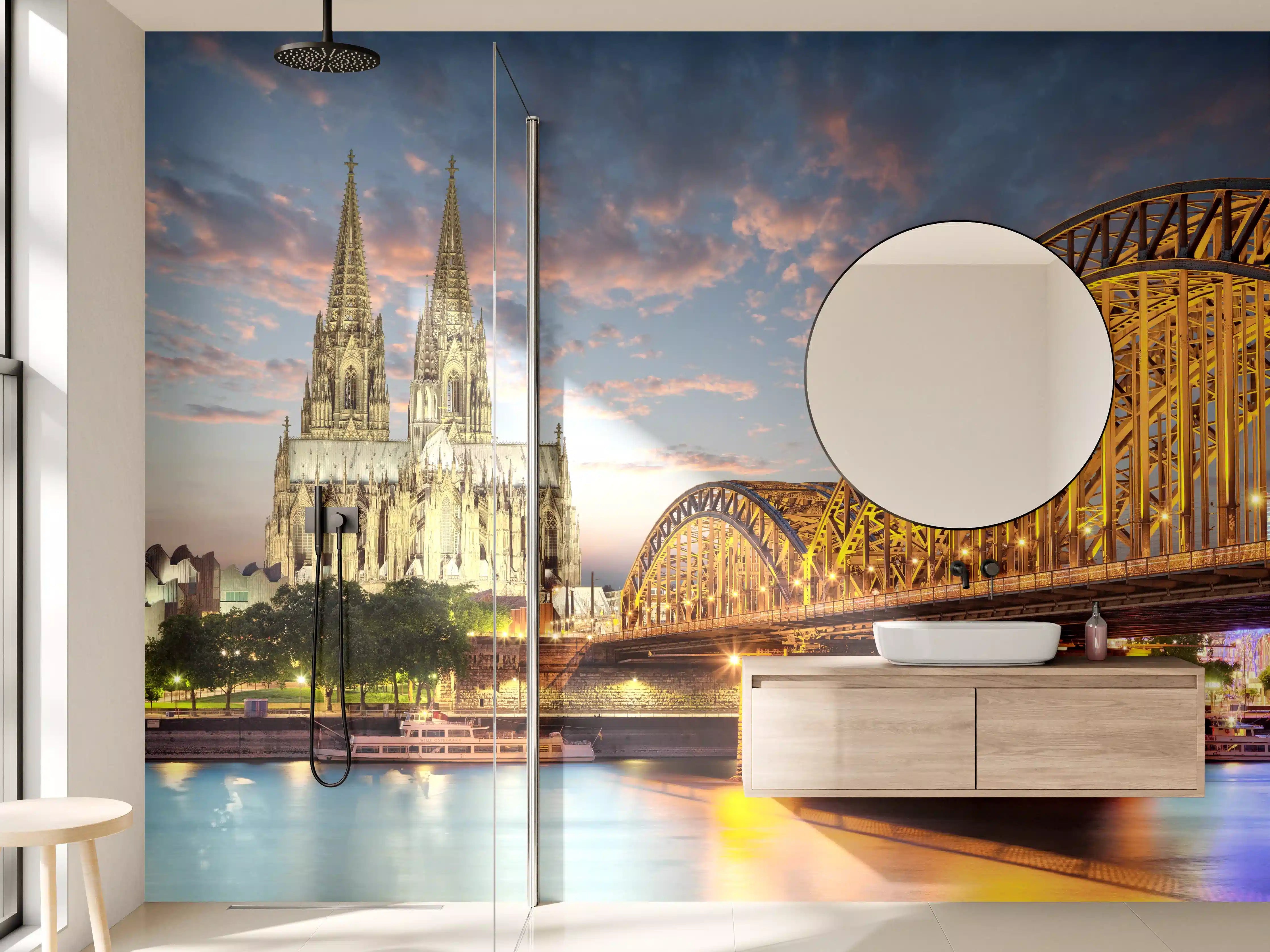 Wandverkleidung Bad - Köln Dom am Rhein mit Brücke