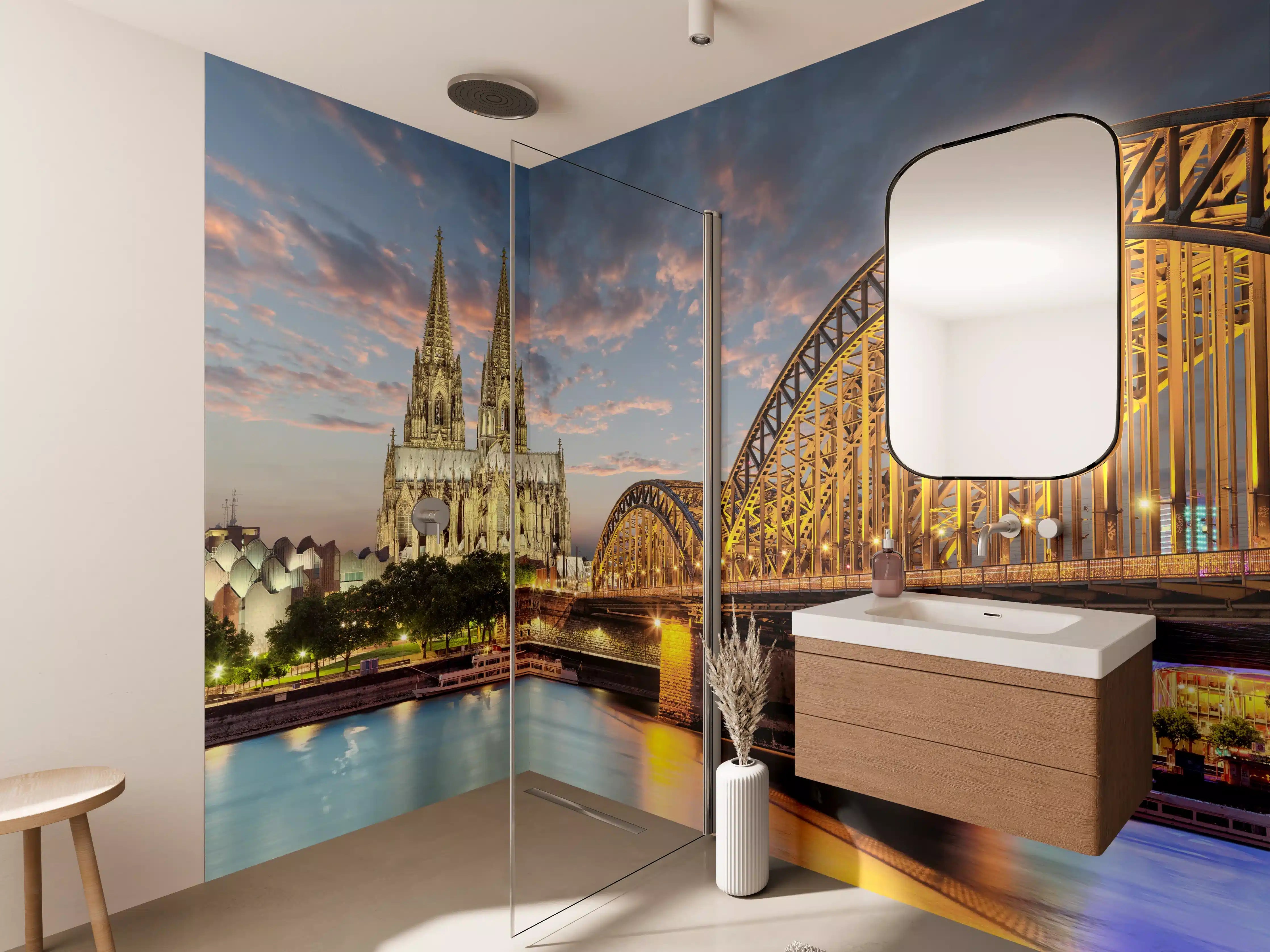 Wandverkleidung Bad - Köln Dom am Rhein mit Brücke