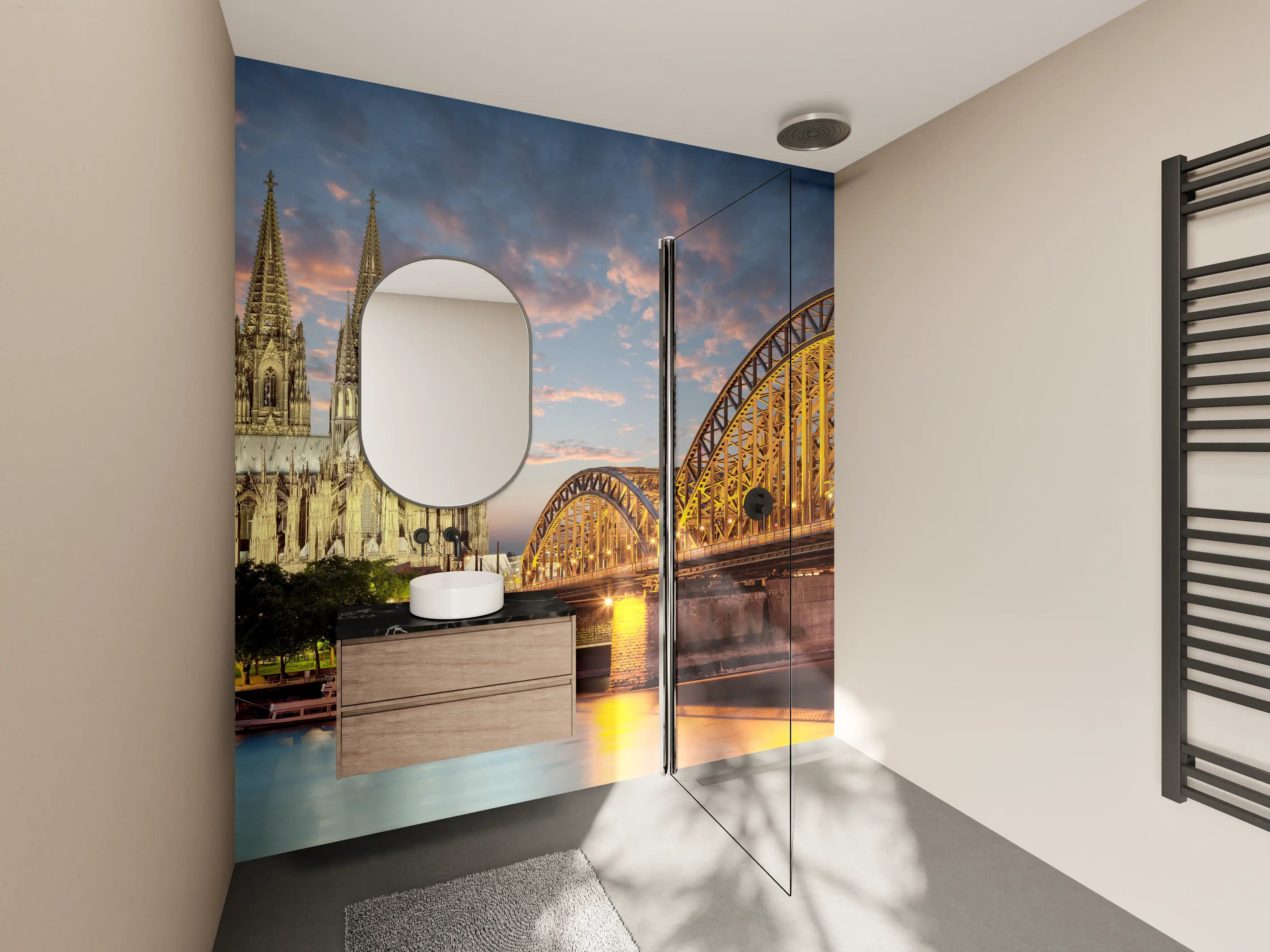 Wandverkleidung Bad - Köln Dom am Rhein mit Brücke