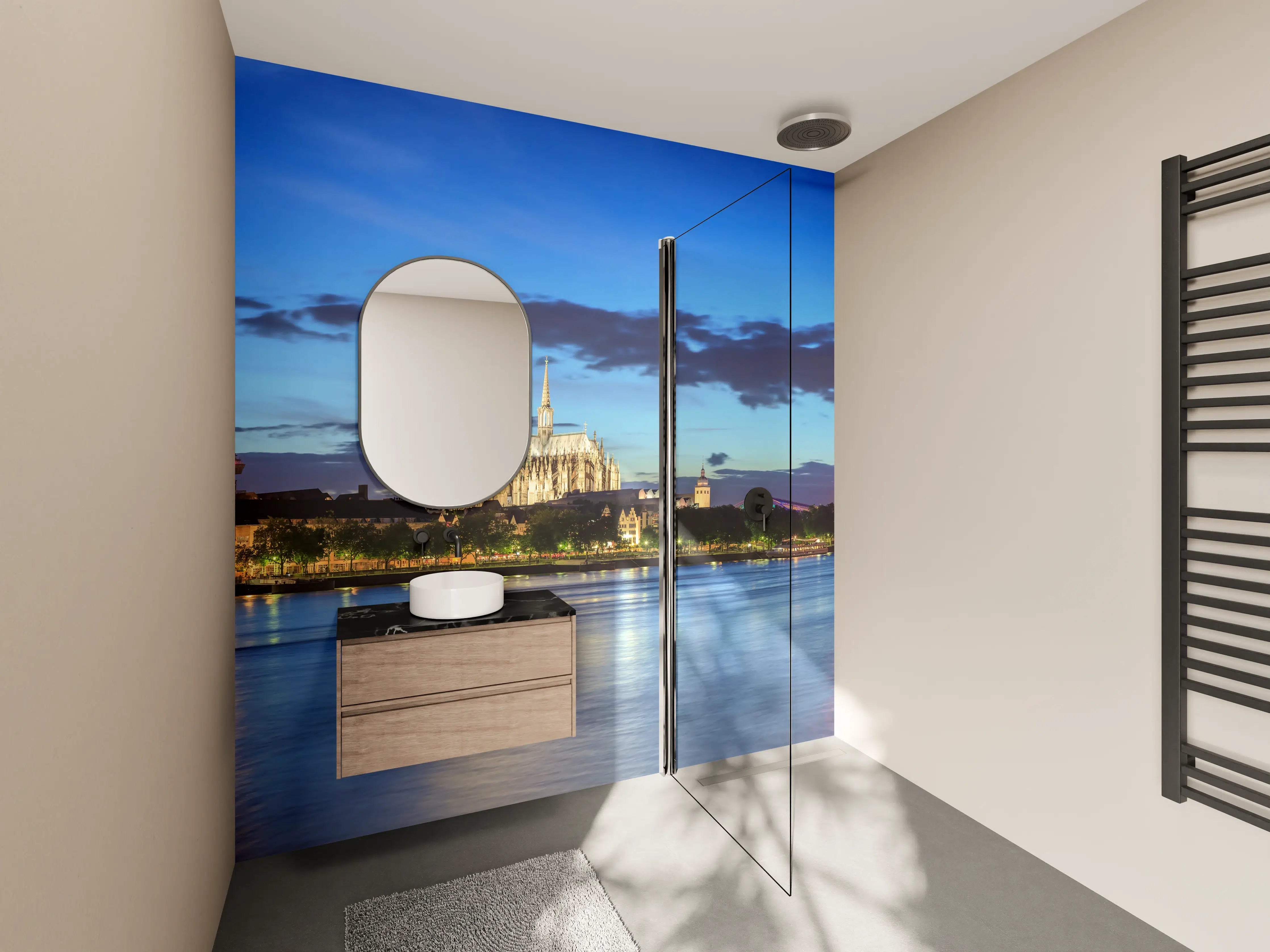 Wandverkleidung Bad - Kölner Skyline - Nachts