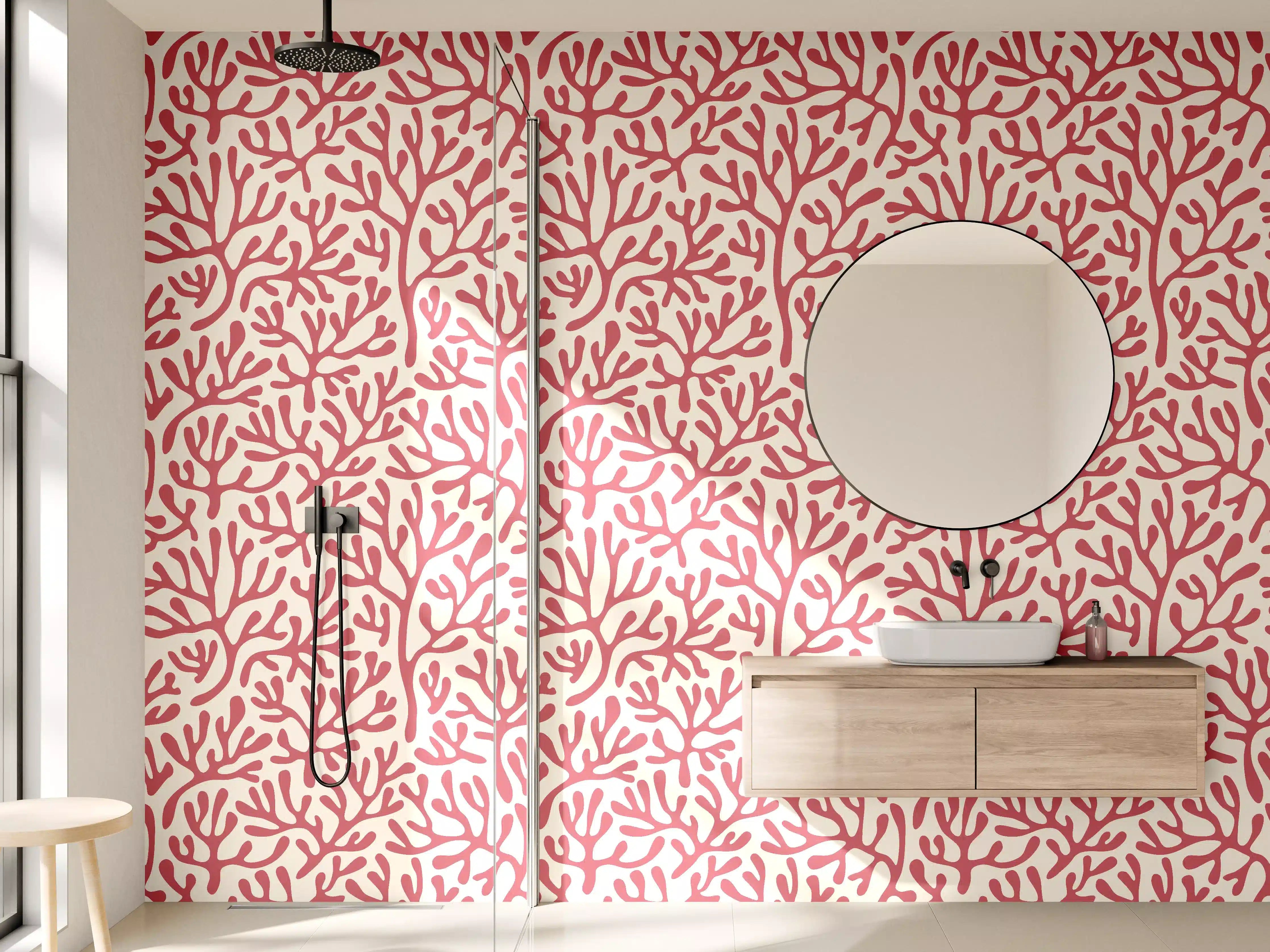Wandverkleidung Bad - Korallenmuster Rot-Beige