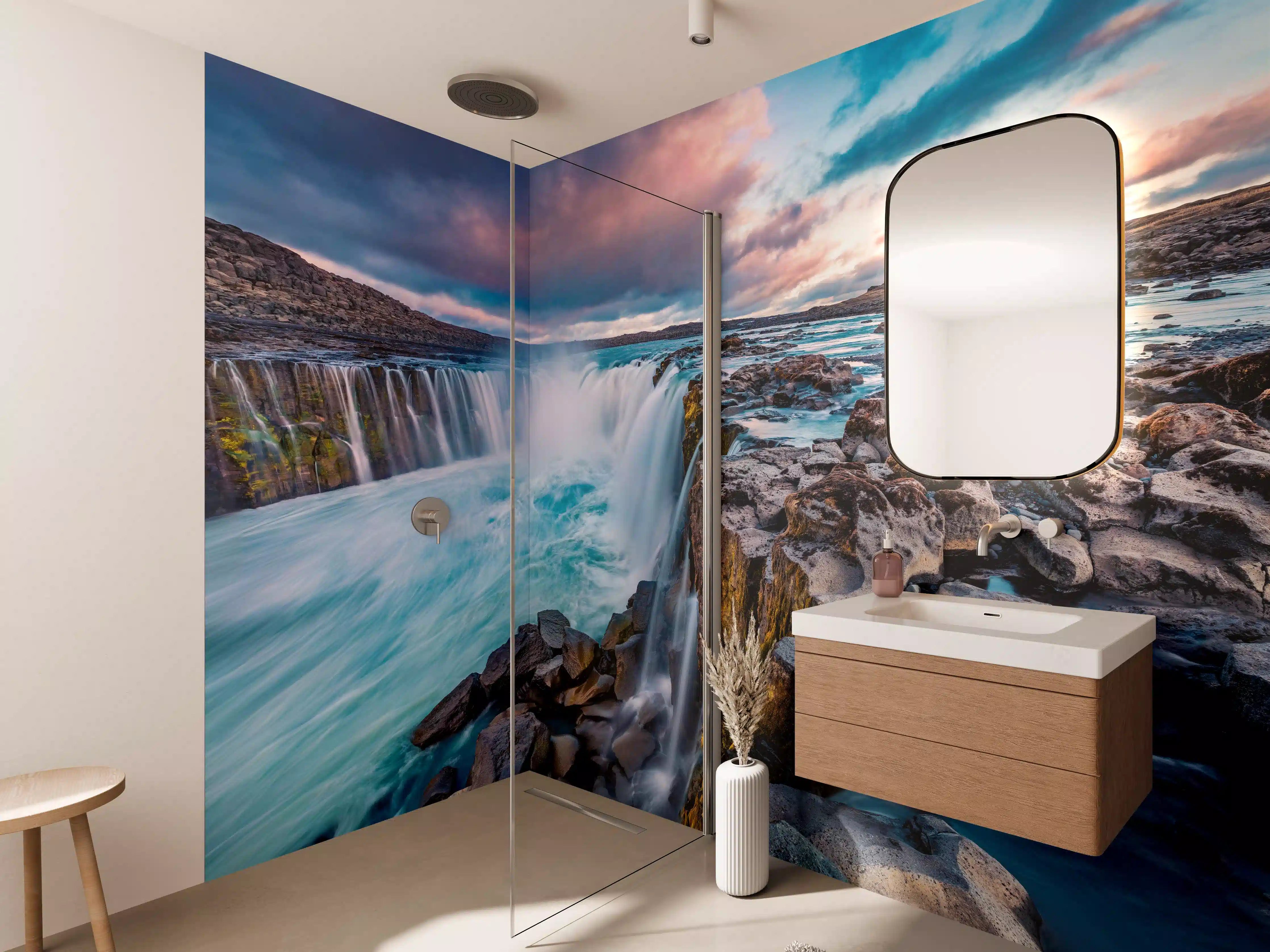 Wandverkleidung Bad - Kraftvolle Sommeransicht des Selfoss-Wasserfalls