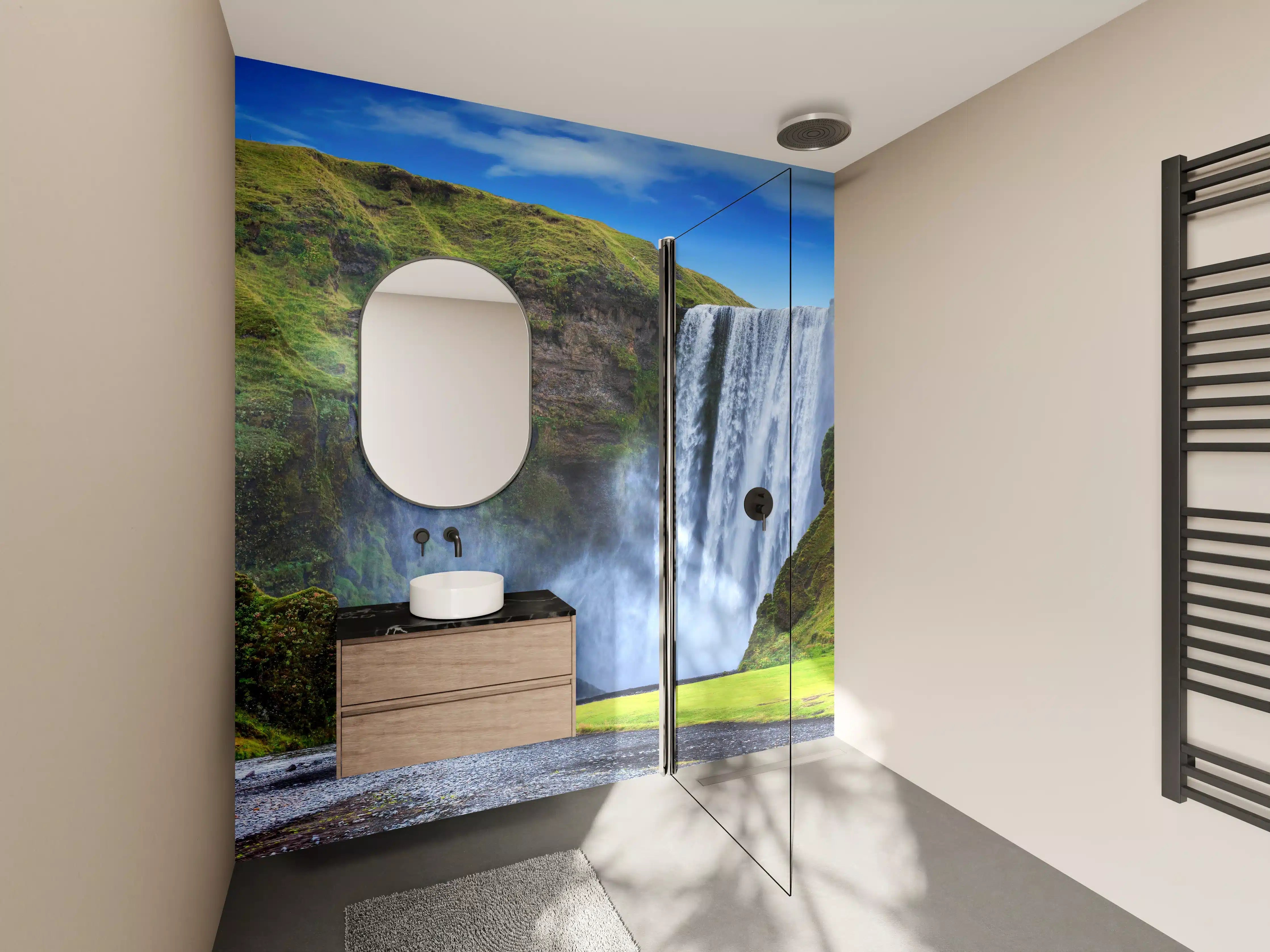 Wandverkleidung Bad - Kraftvoller Wasserfall
