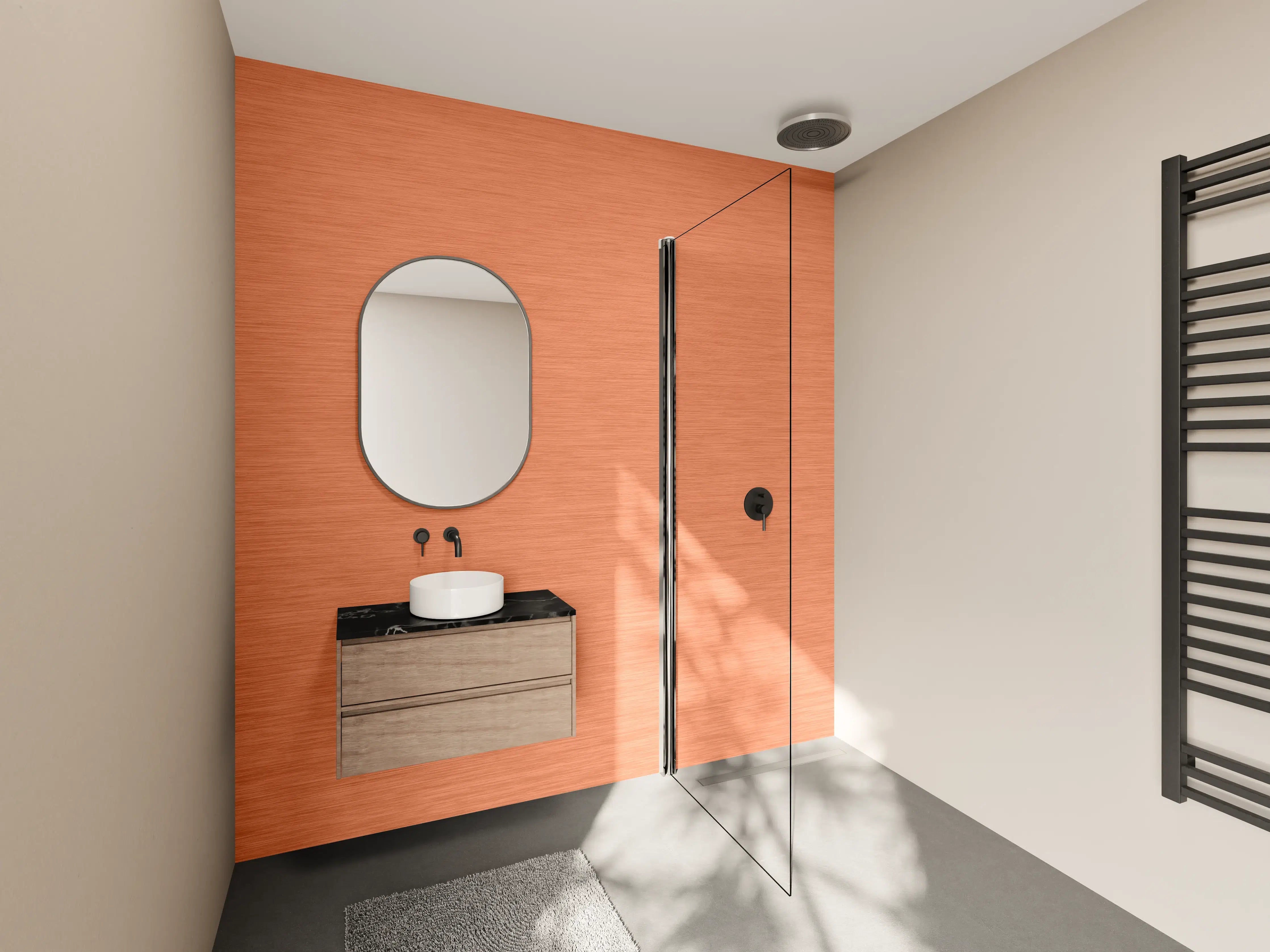 Wandverkleidung Bad - Kupferfarbene Metalltextur