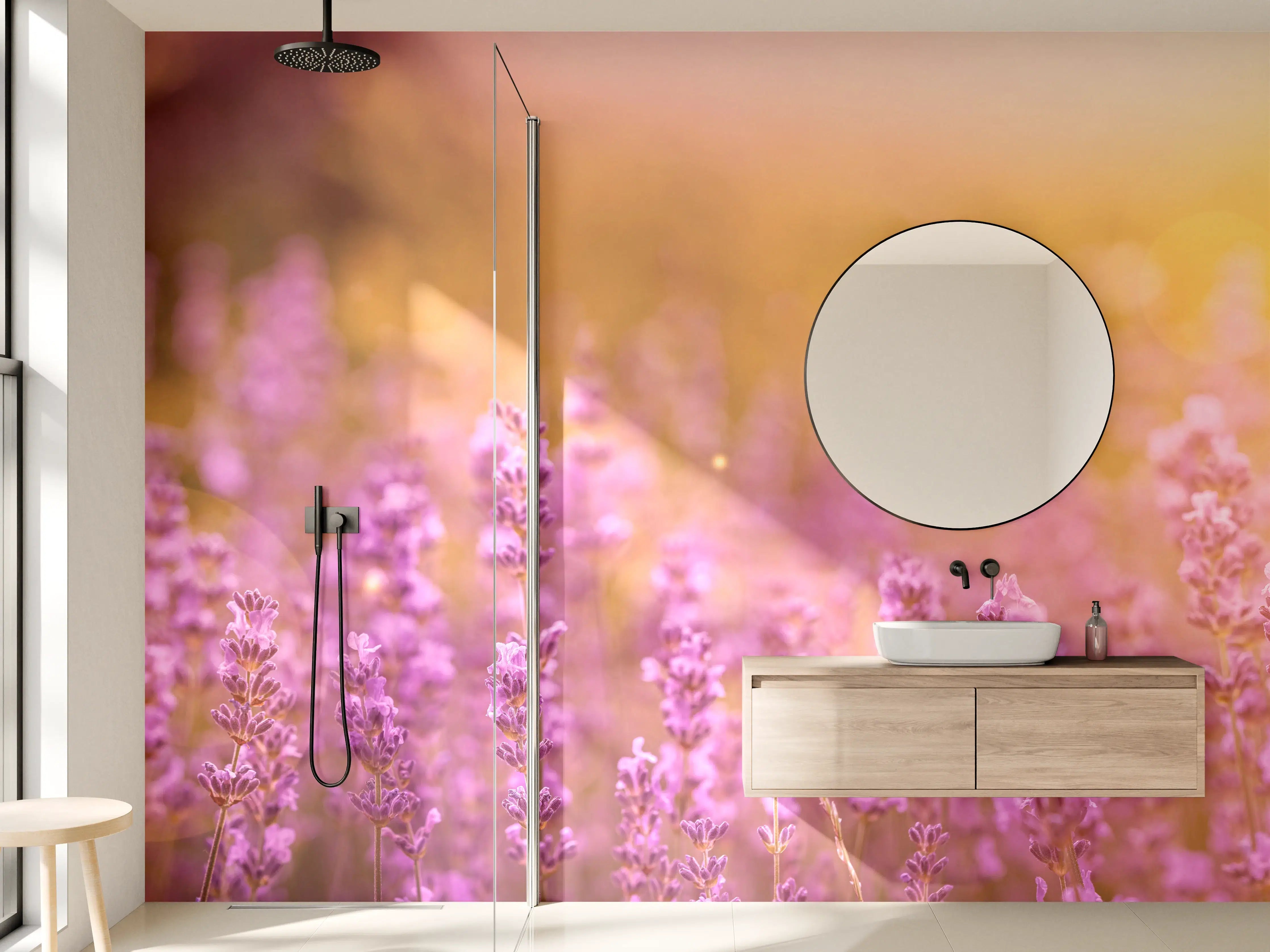 Wandverkleidung Bad - Lavendelfeld im warmen Abendlicht