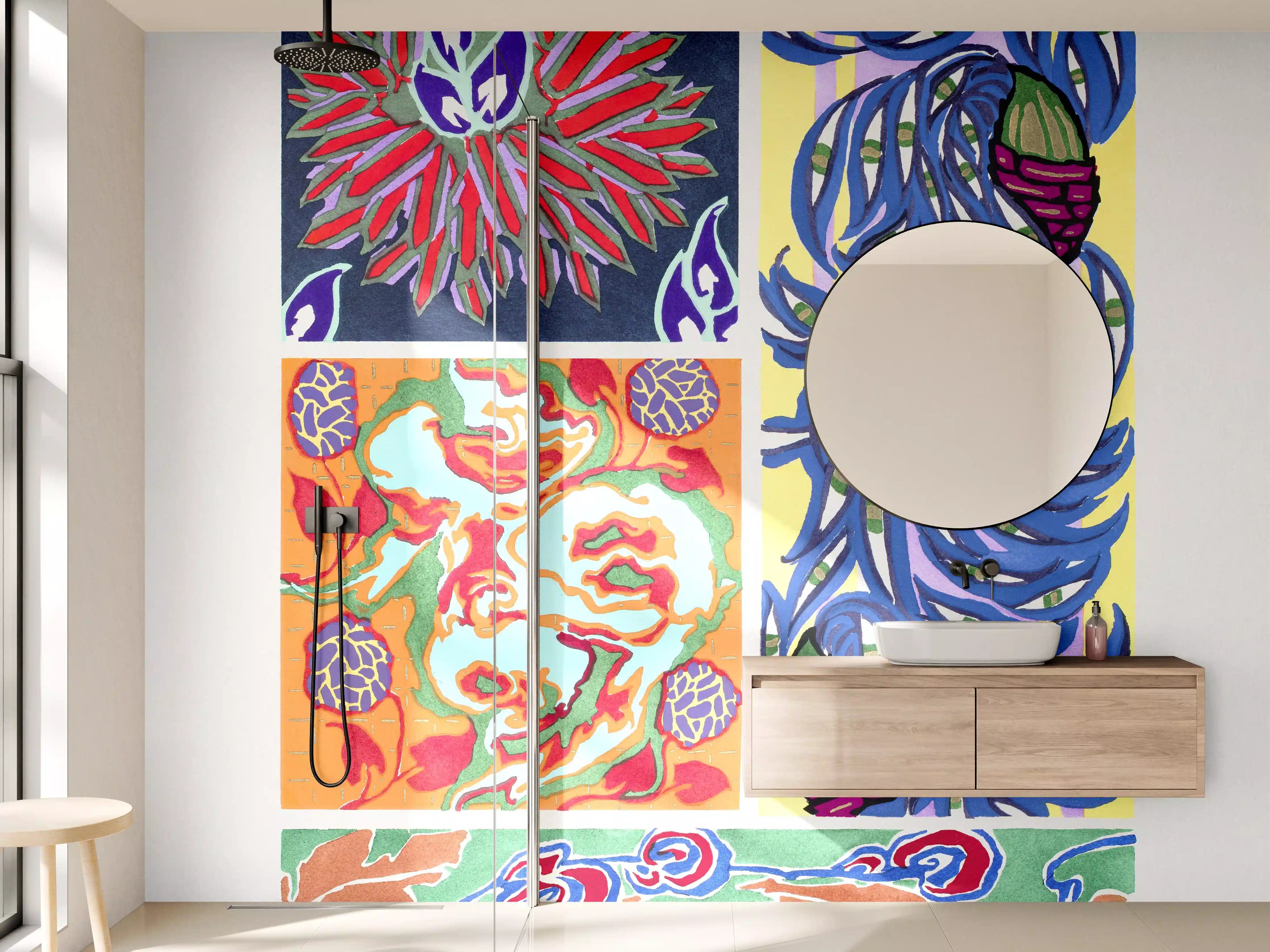 Wandverkleidung Bad - Lebendige Farbige Blumenmuster