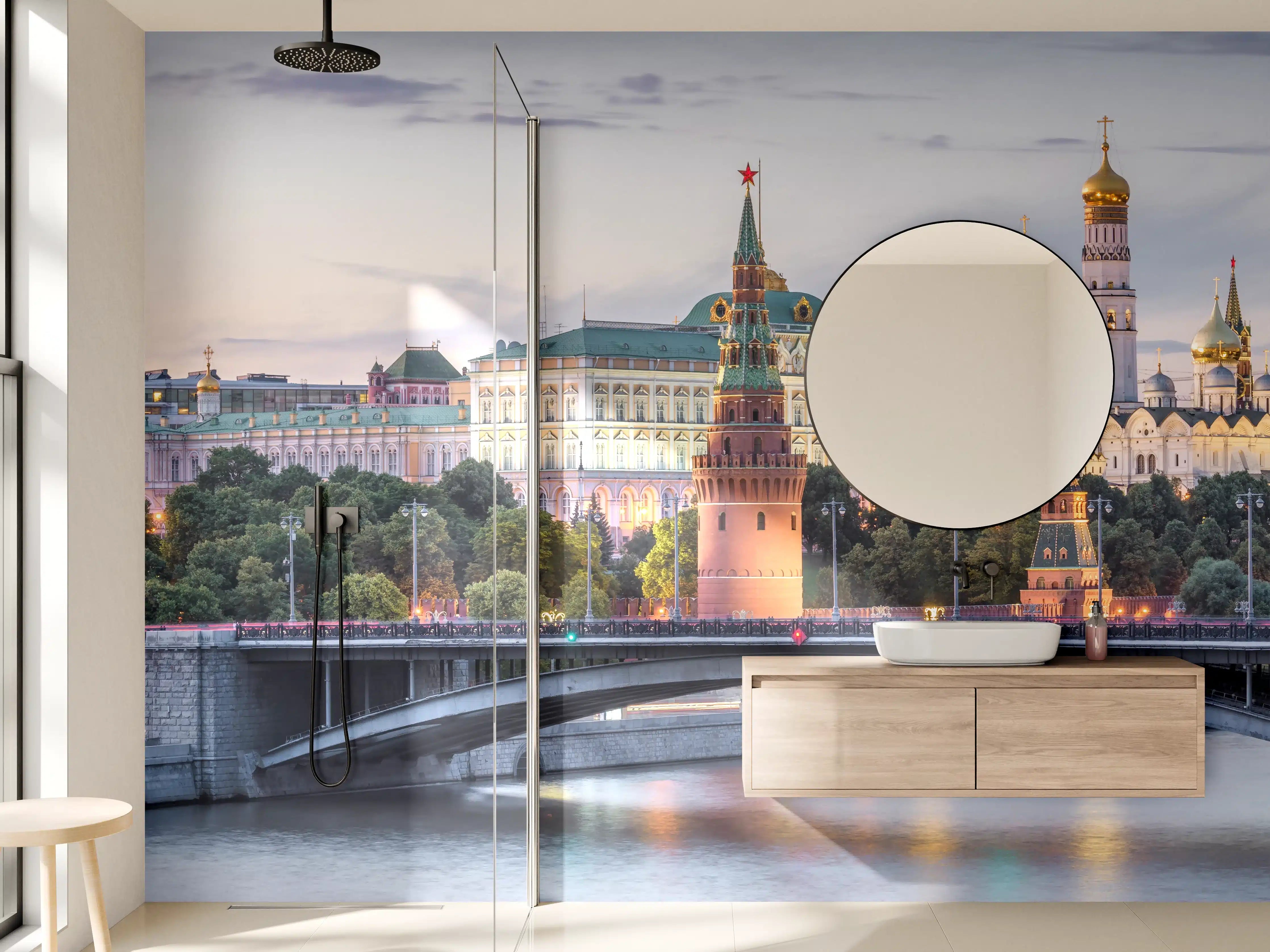 Wandverkleidung Bad - Legendäre Moskau-Silhouette bei Sonnenuntergang