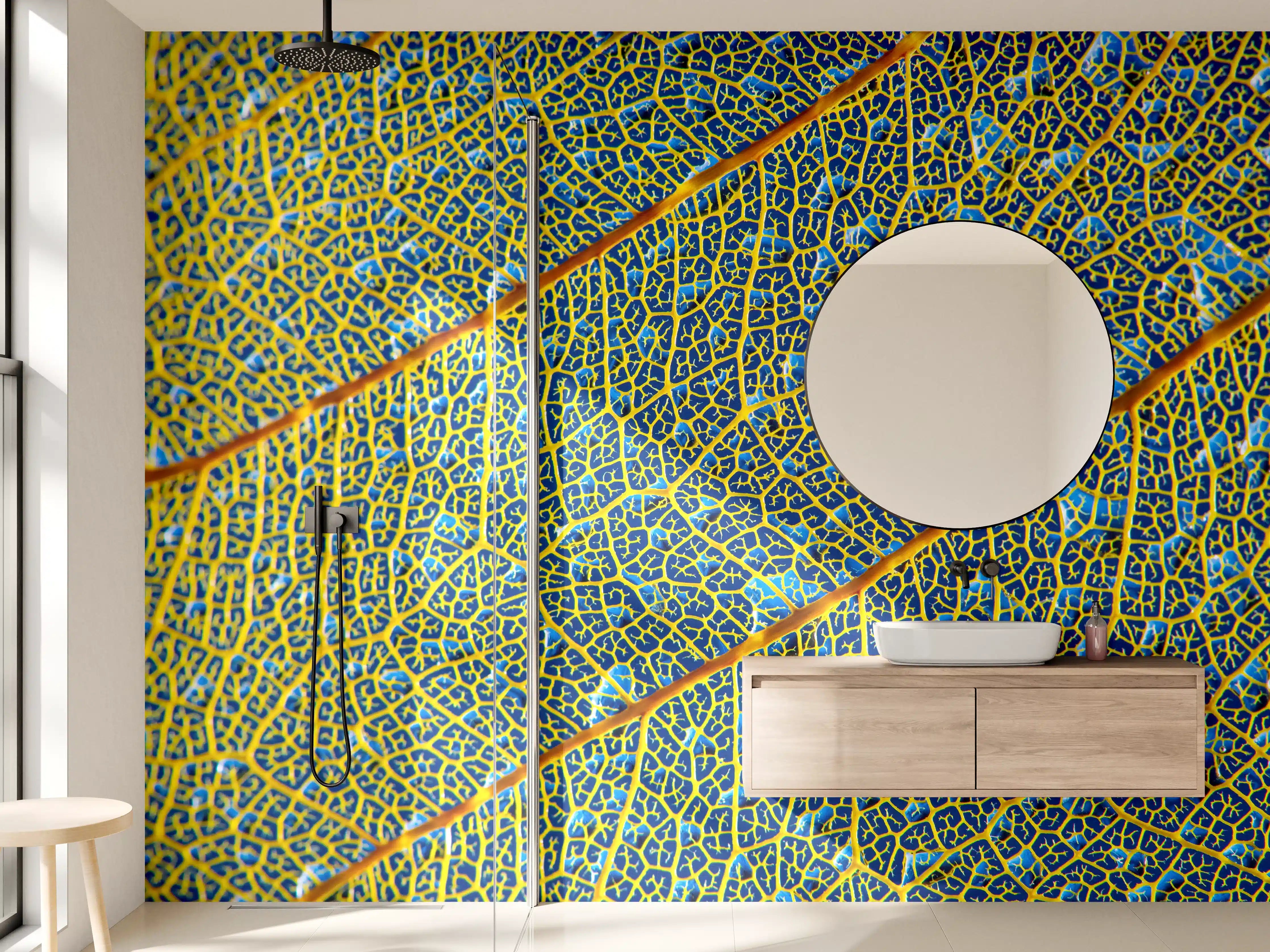 Wandverkleidung Bad - Leuchtend Gelbes Blattadern Makro