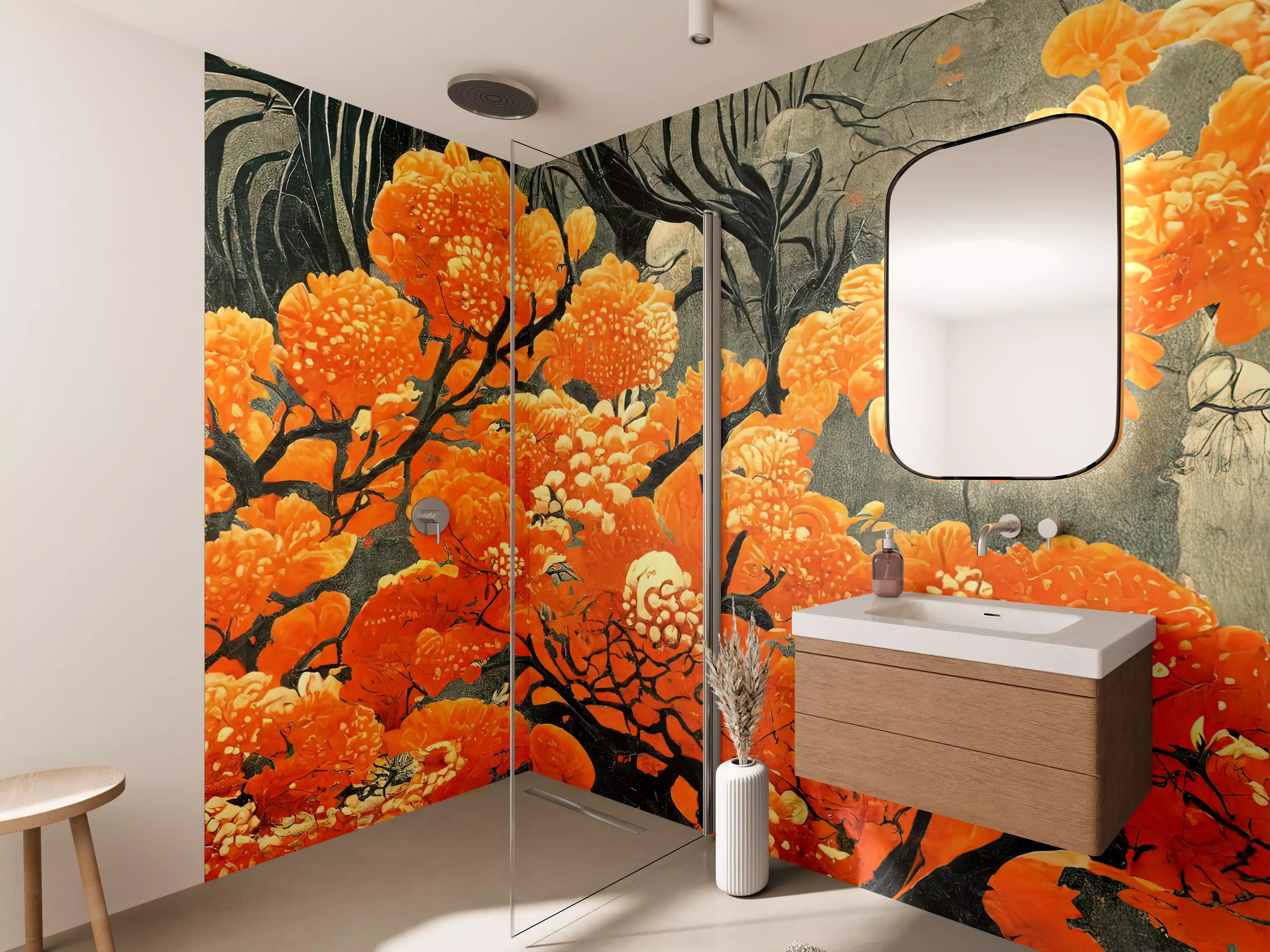 Wandverkleidung Bad - Leuchtende Orange Blütenpracht