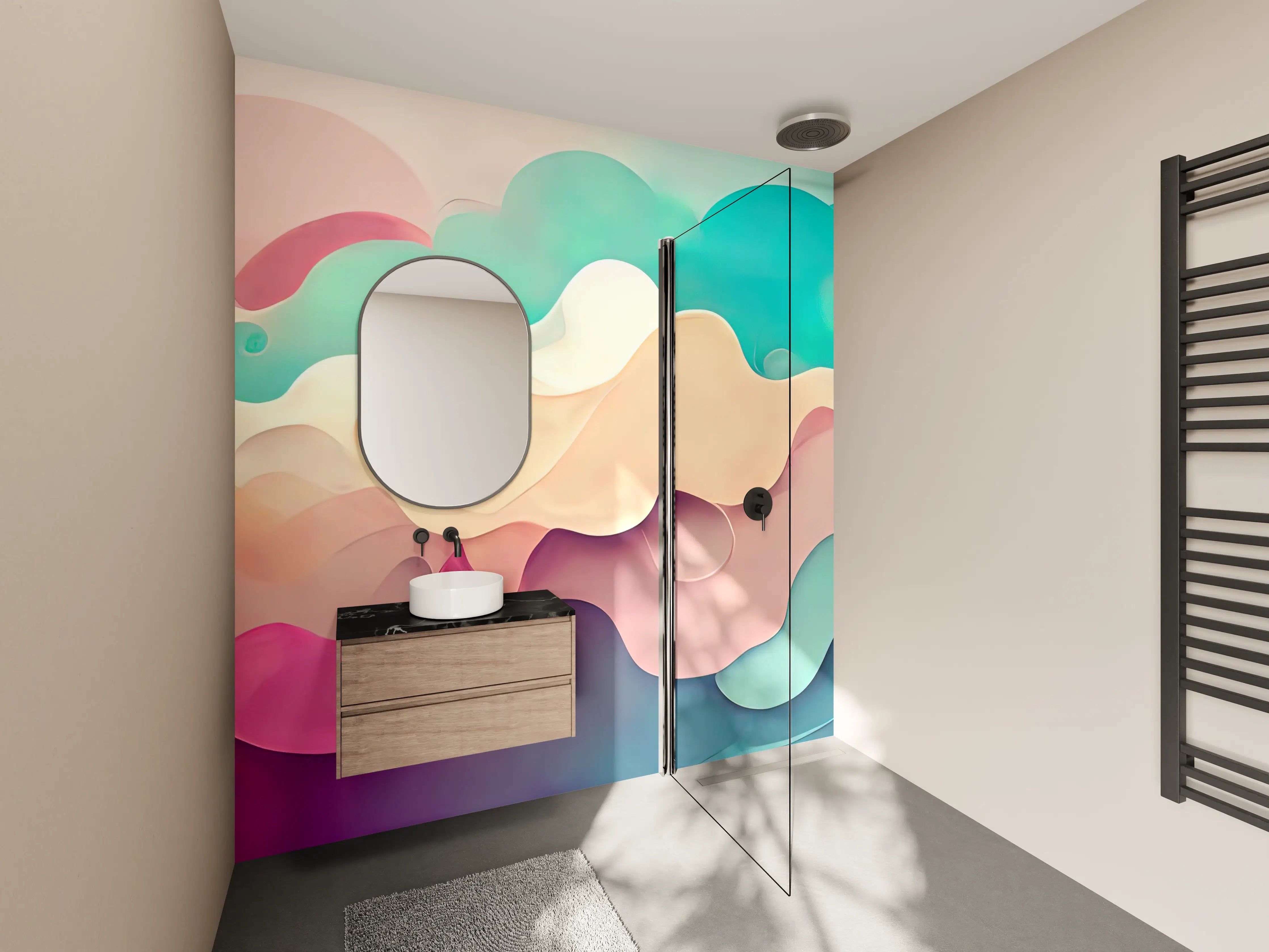 Wandverkleidung Bad - Leuchtende Wolken in Pastellfarben