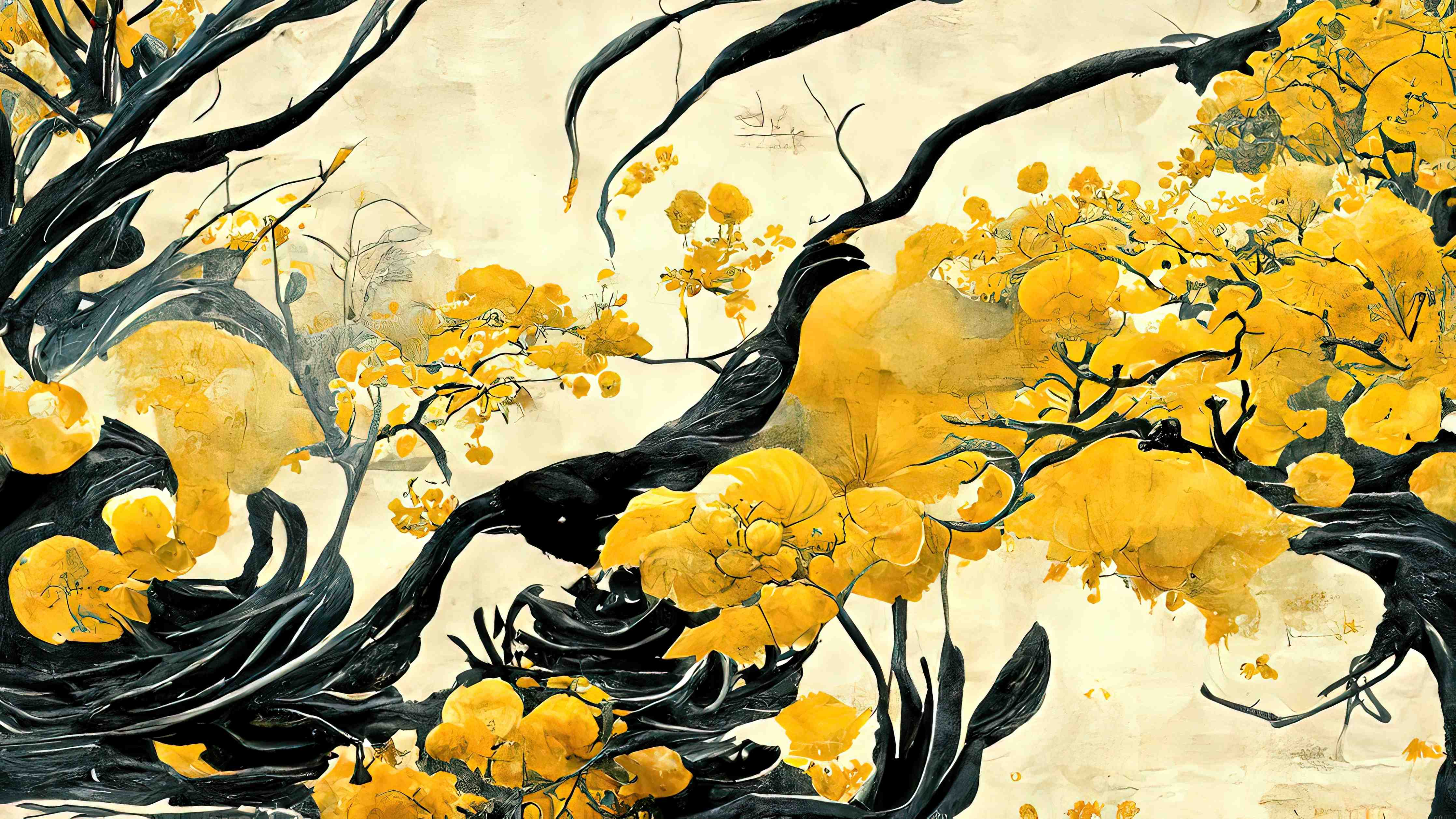 Wandverkleidung Bad-Leuchtender goldener Baum im asiatischen Stil