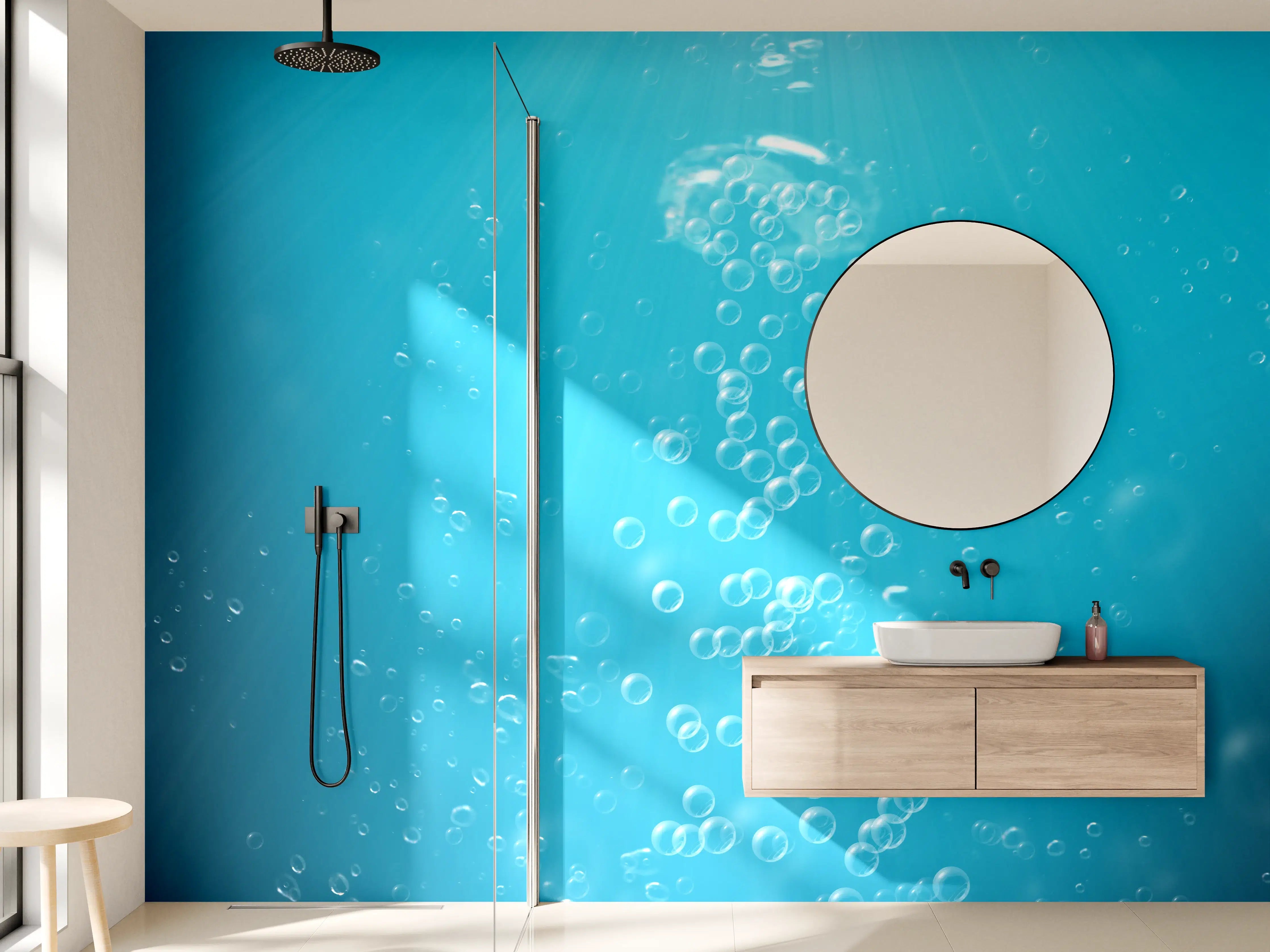 Wandverkleidung Bad - Leuchtendes Wasser mit Blasen