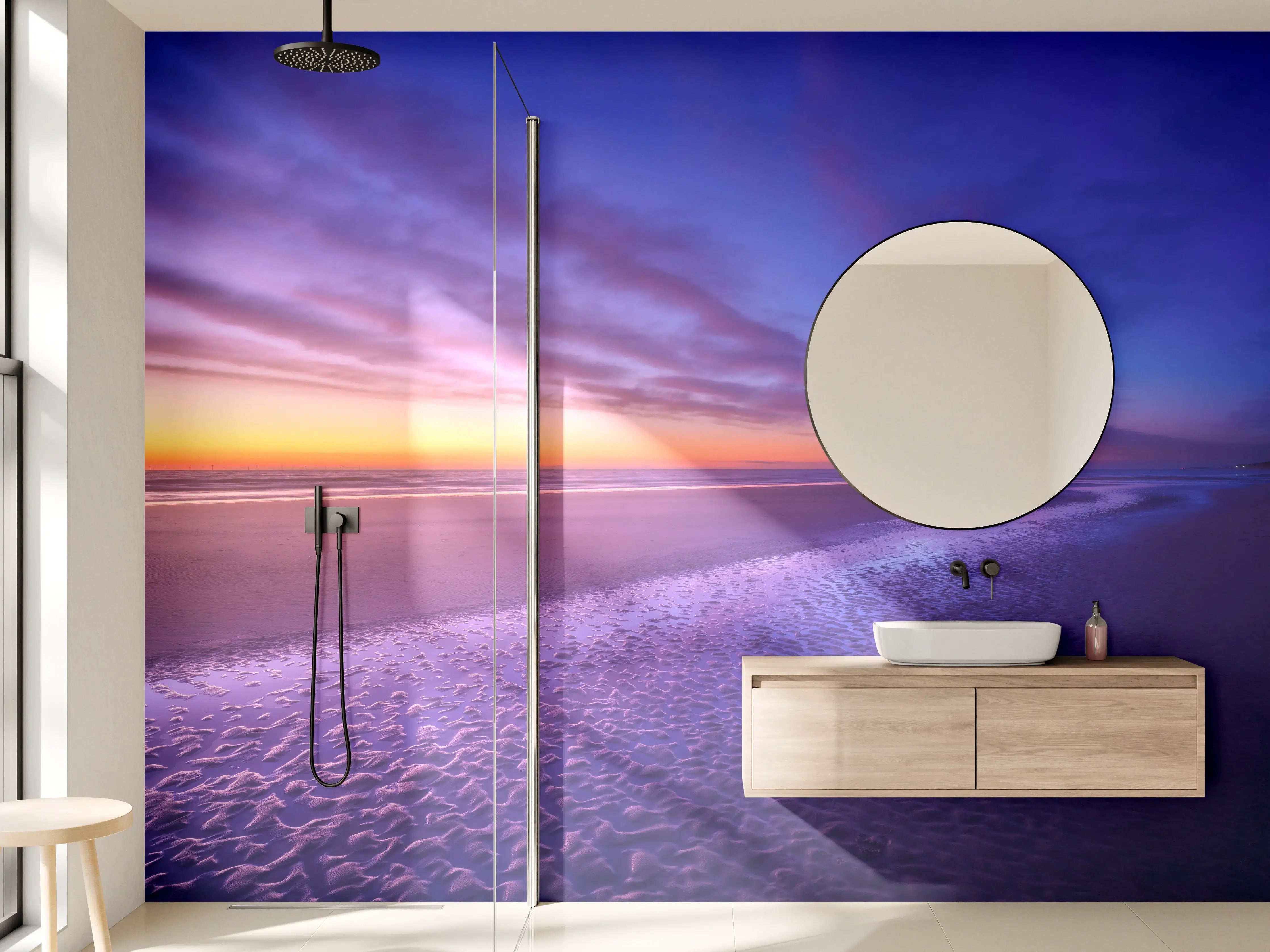 Wandverkleidung Bad - Leuchtturm im grauen Abendlicht