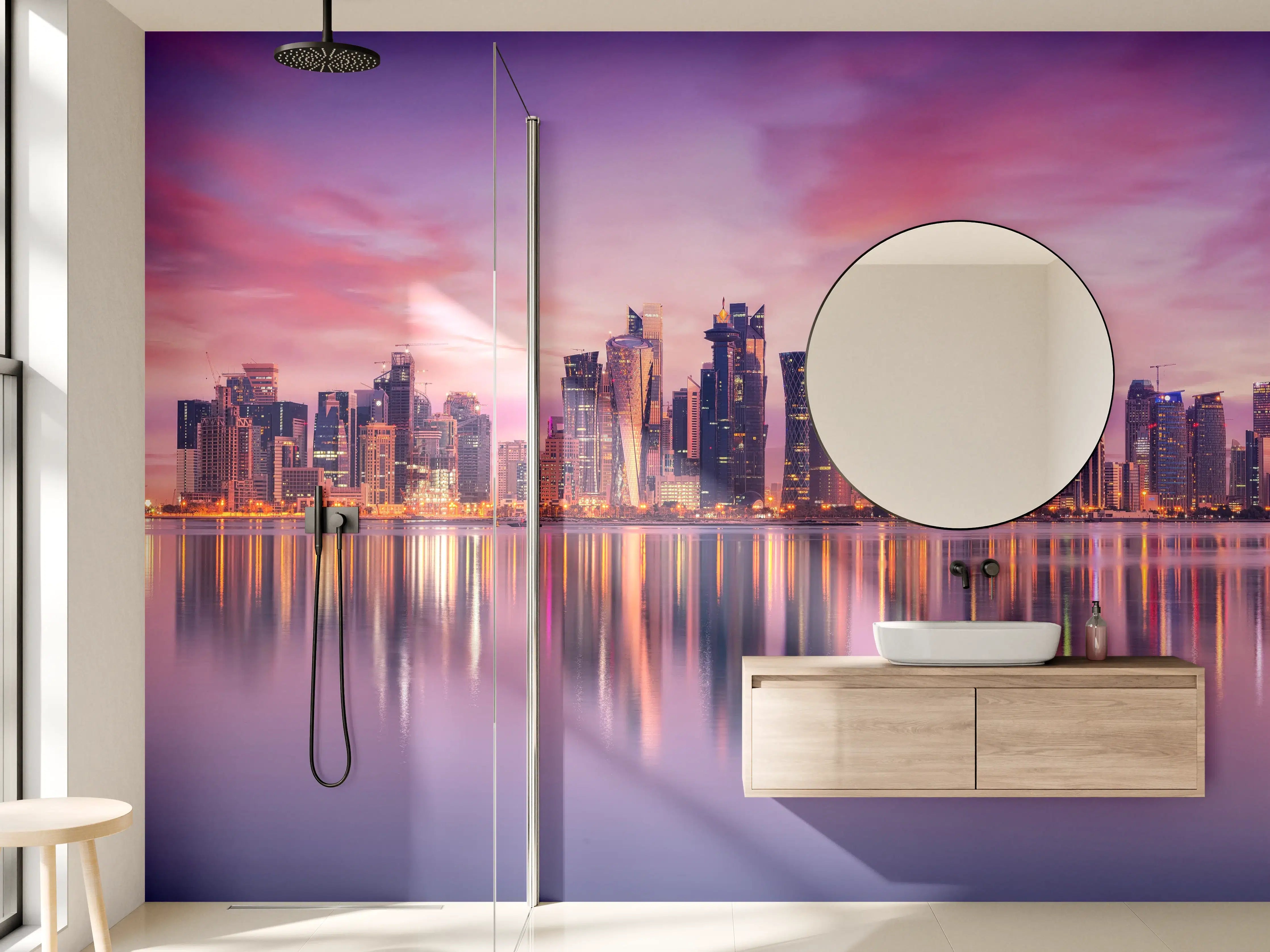 Wandverkleidung Bad - Lila-Pink Skyline Panorama