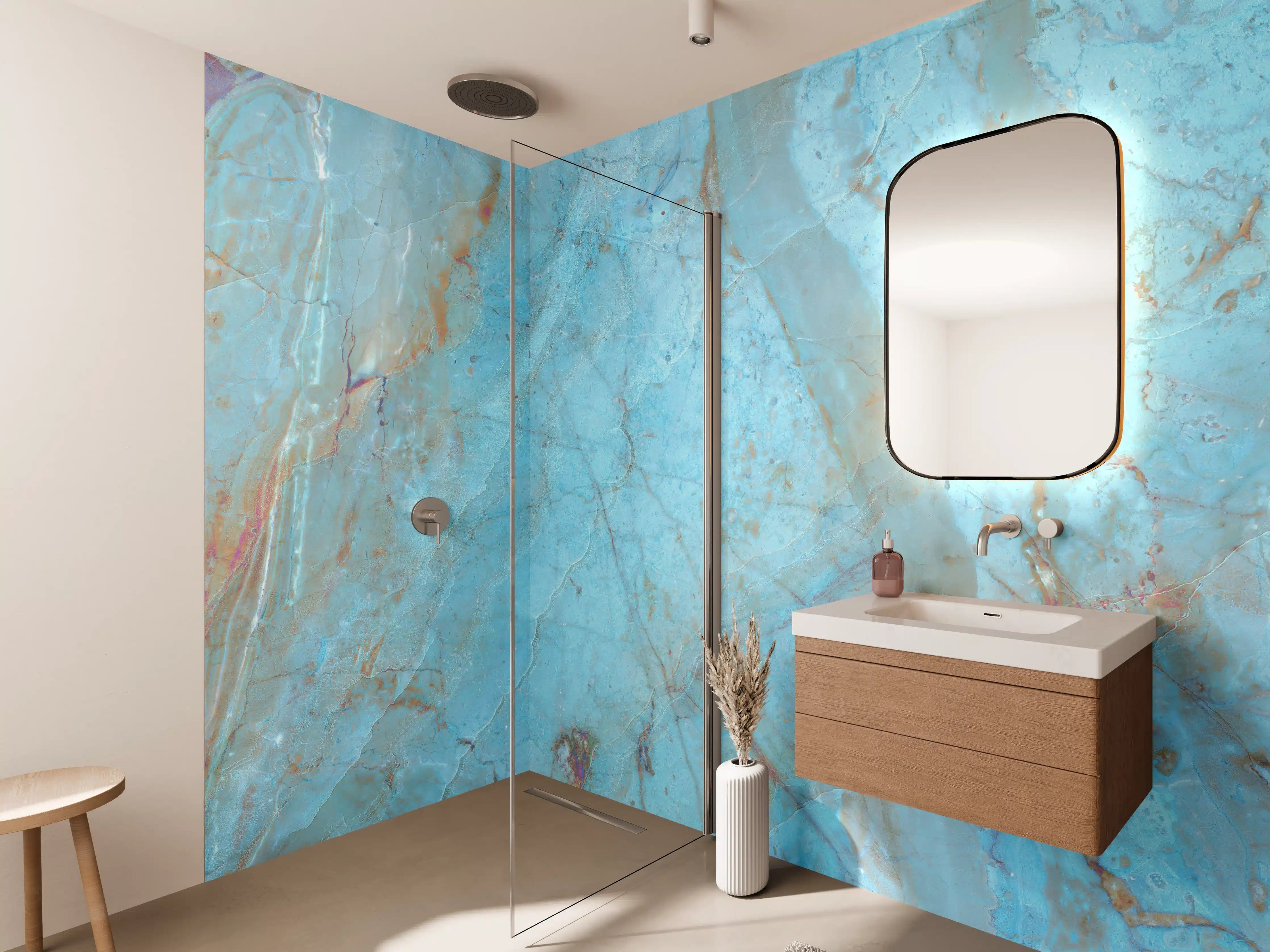 Wandverkleidung Bad - Luxuriöser Onyxmarmor in Aqua Tone