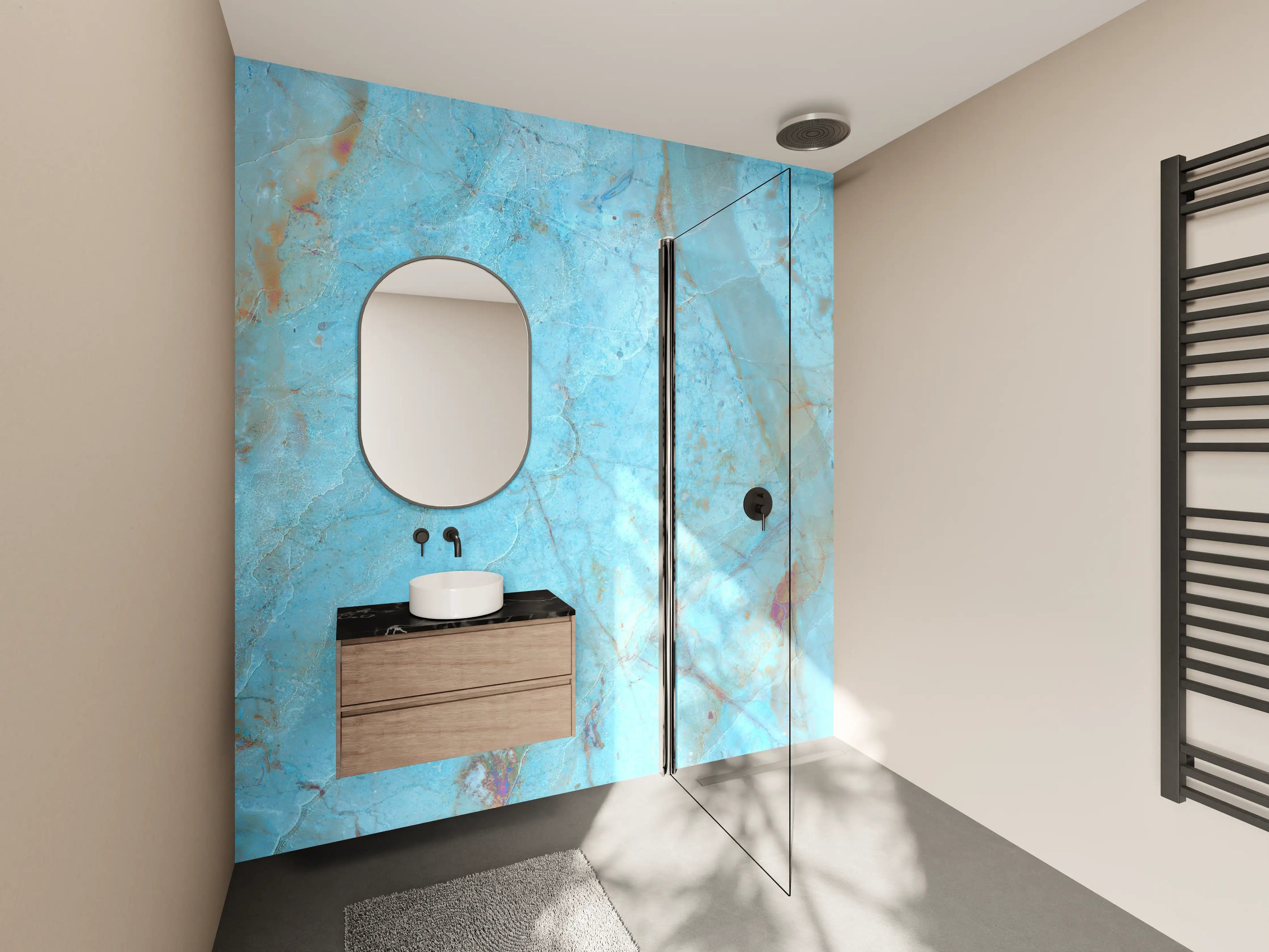 Wandverkleidung Bad - Luxuriöser Onyxmarmor in Aqua Tone