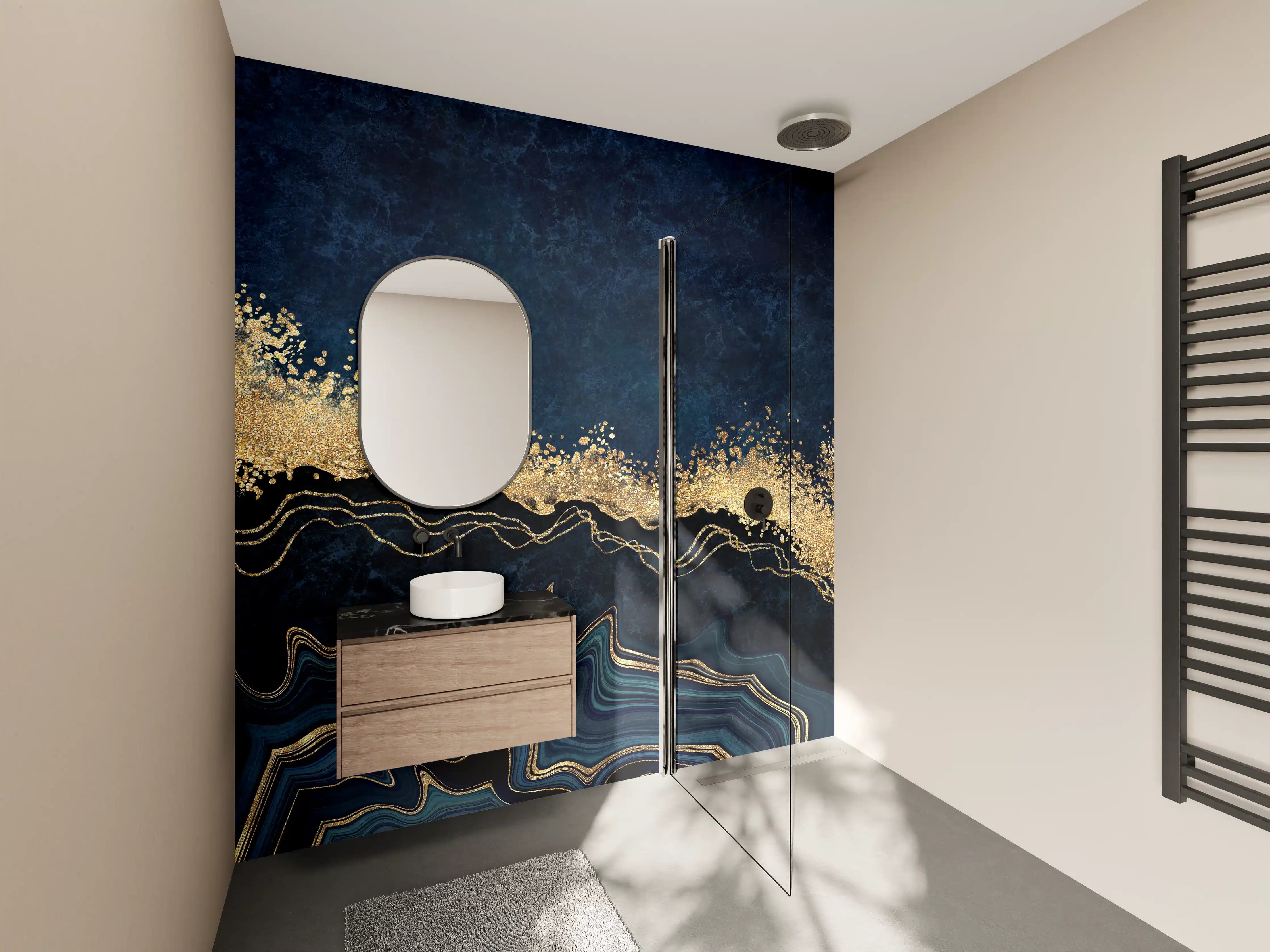 Wandverkleidung Bad - Luxus-Gold-Detail mit dunklem Hintergrund