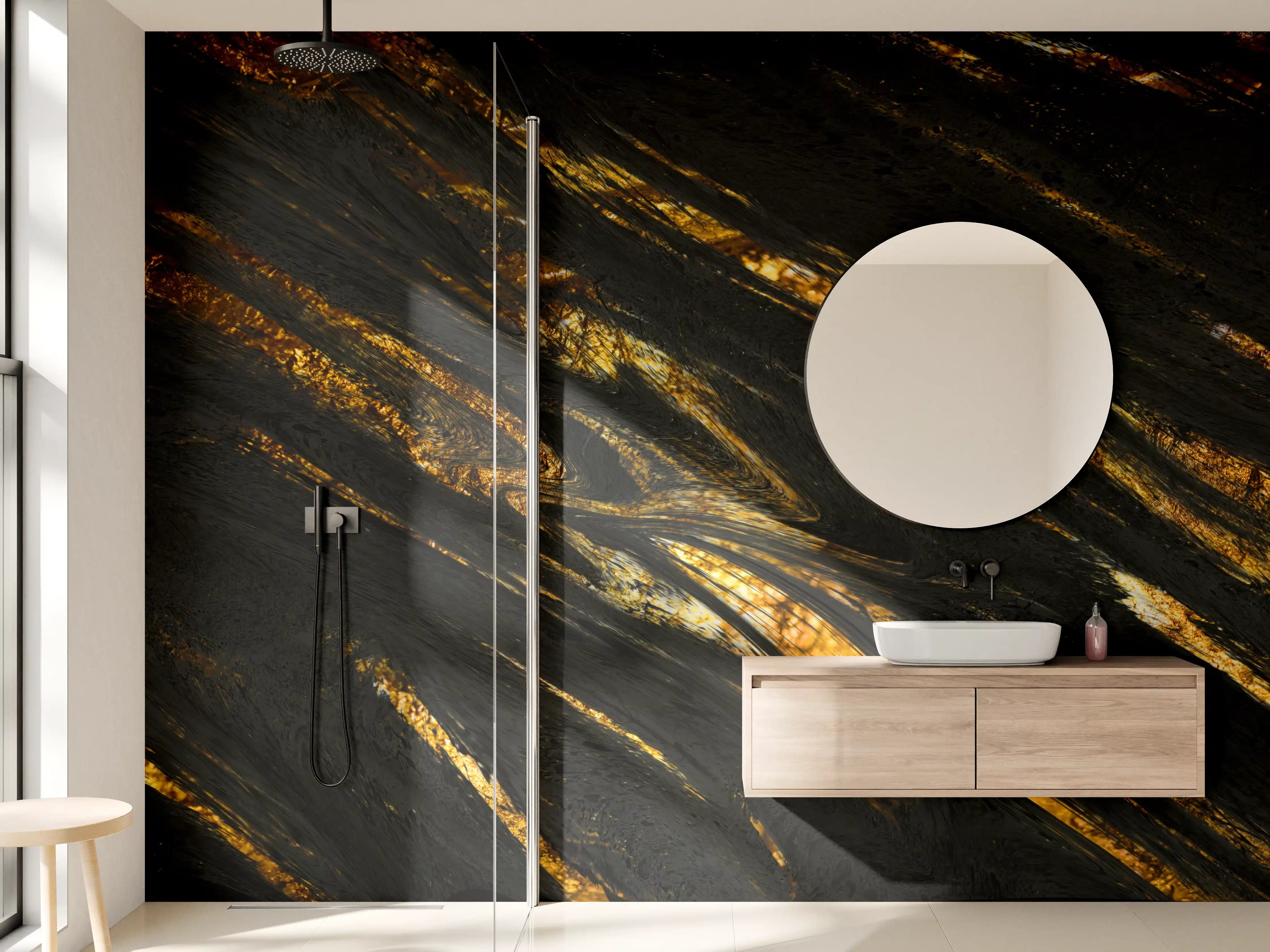 Wandverkleidung Bad - Luxus Gold Marmor-Holz Textur