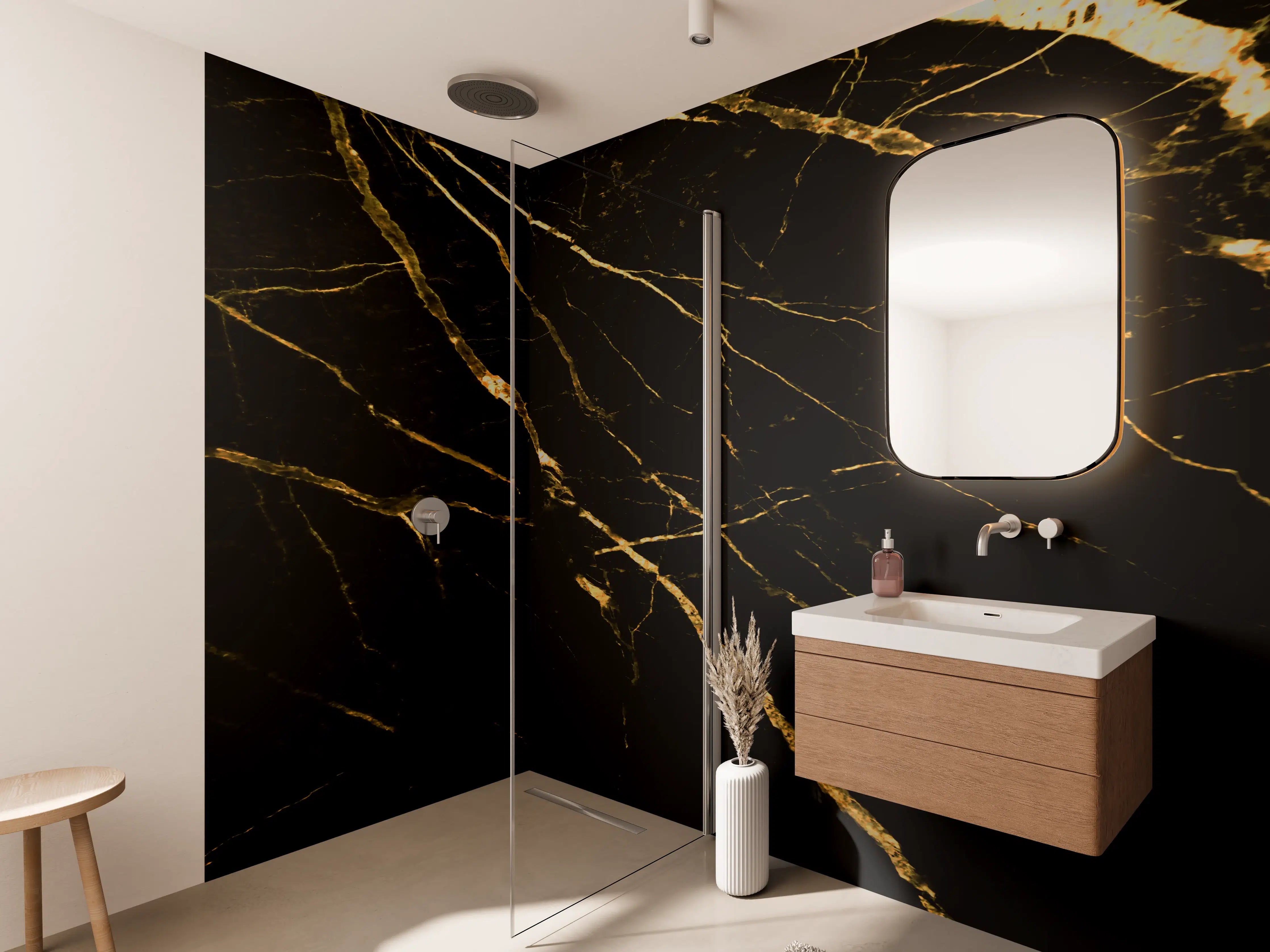 Wandverkleidung Bad - Luxus Goldmarmortextur 