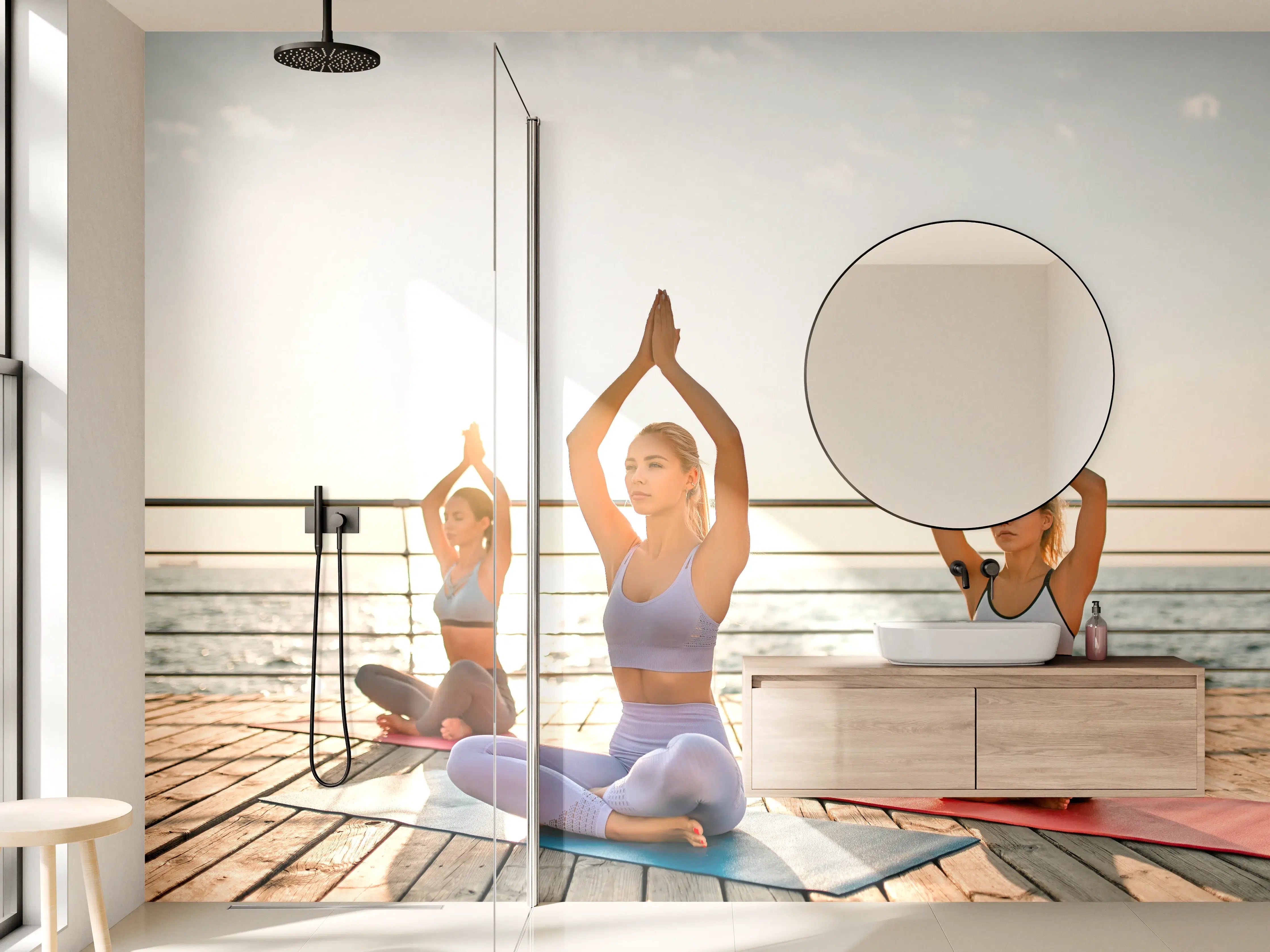Wandverkleidung Bad - Mädchen beim Yoga am Morgen