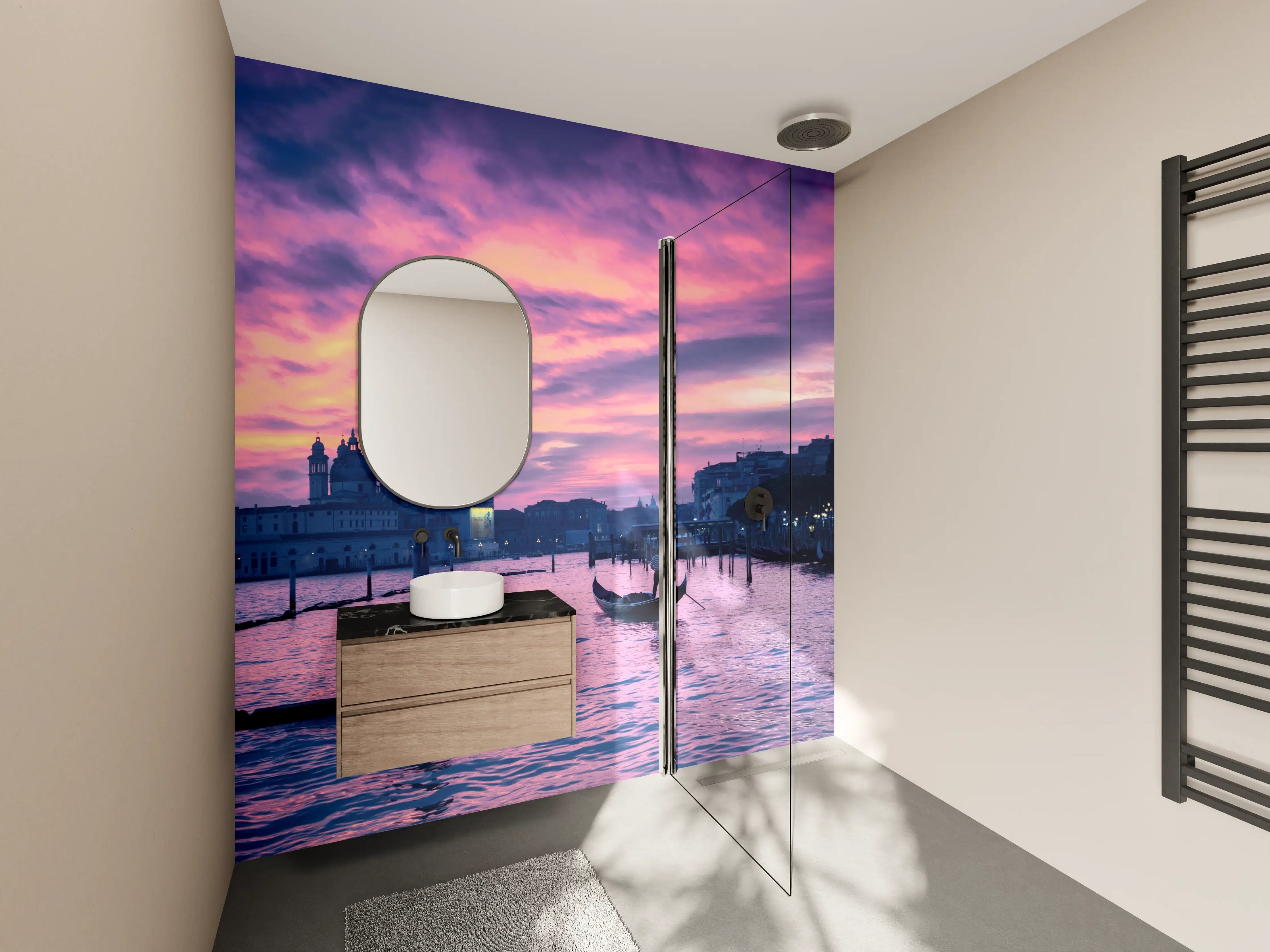 Wandverkleidung Bad - Magischer Sonnenuntergang über Venedig