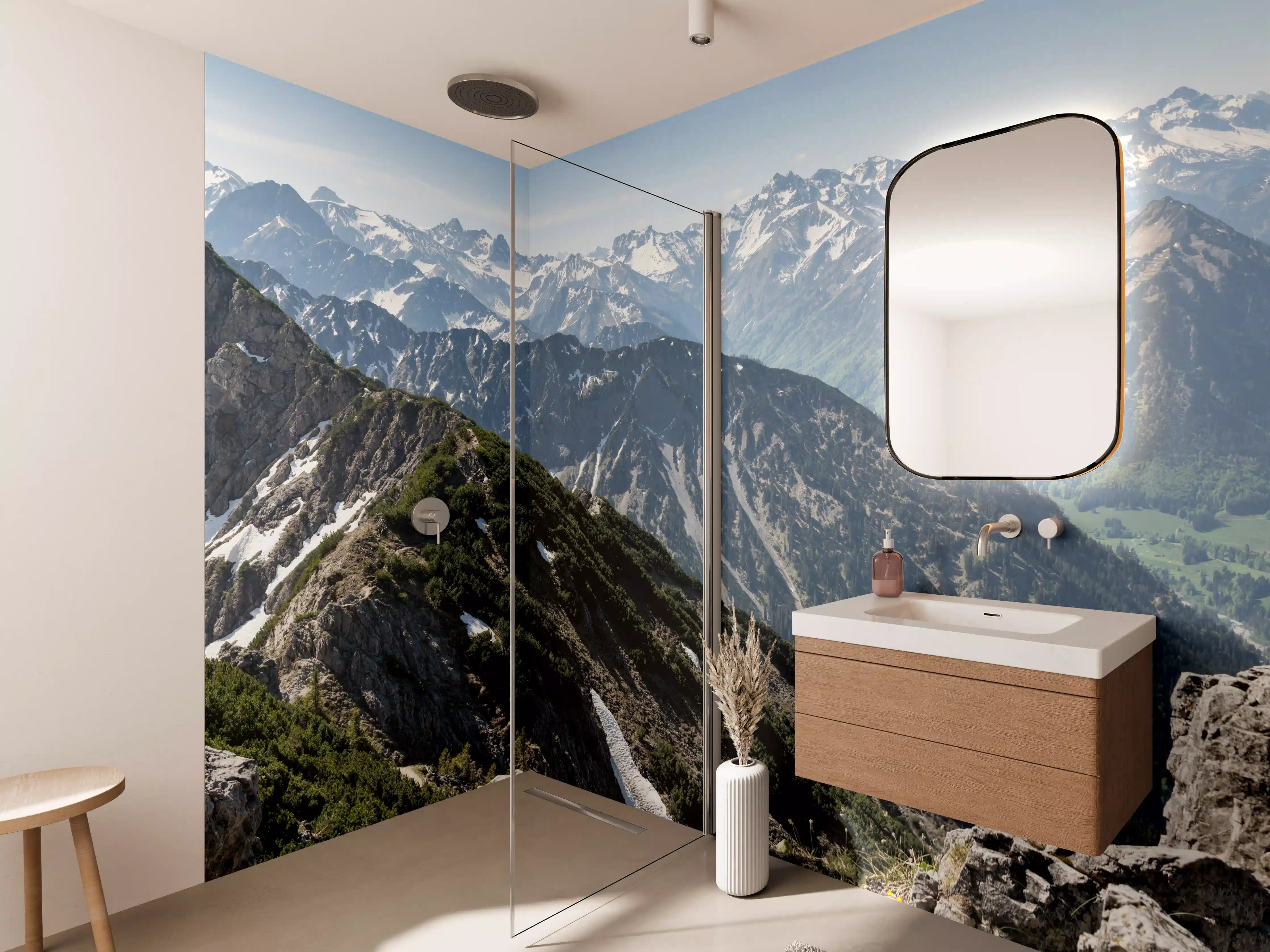 Wandverkleidung Bad - Majestätische Berggipfel in der Alpenregion