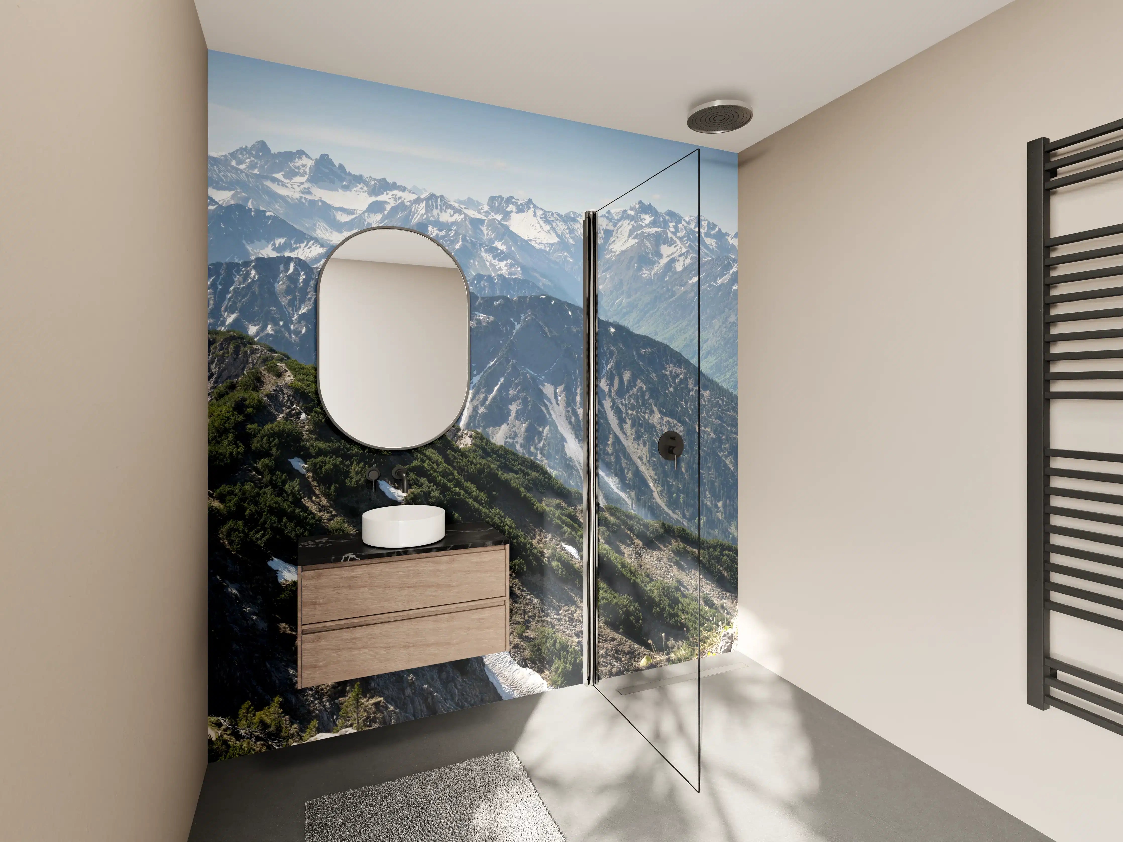 Wandverkleidung Bad - Majestätische Berggipfel in der Alpenregion