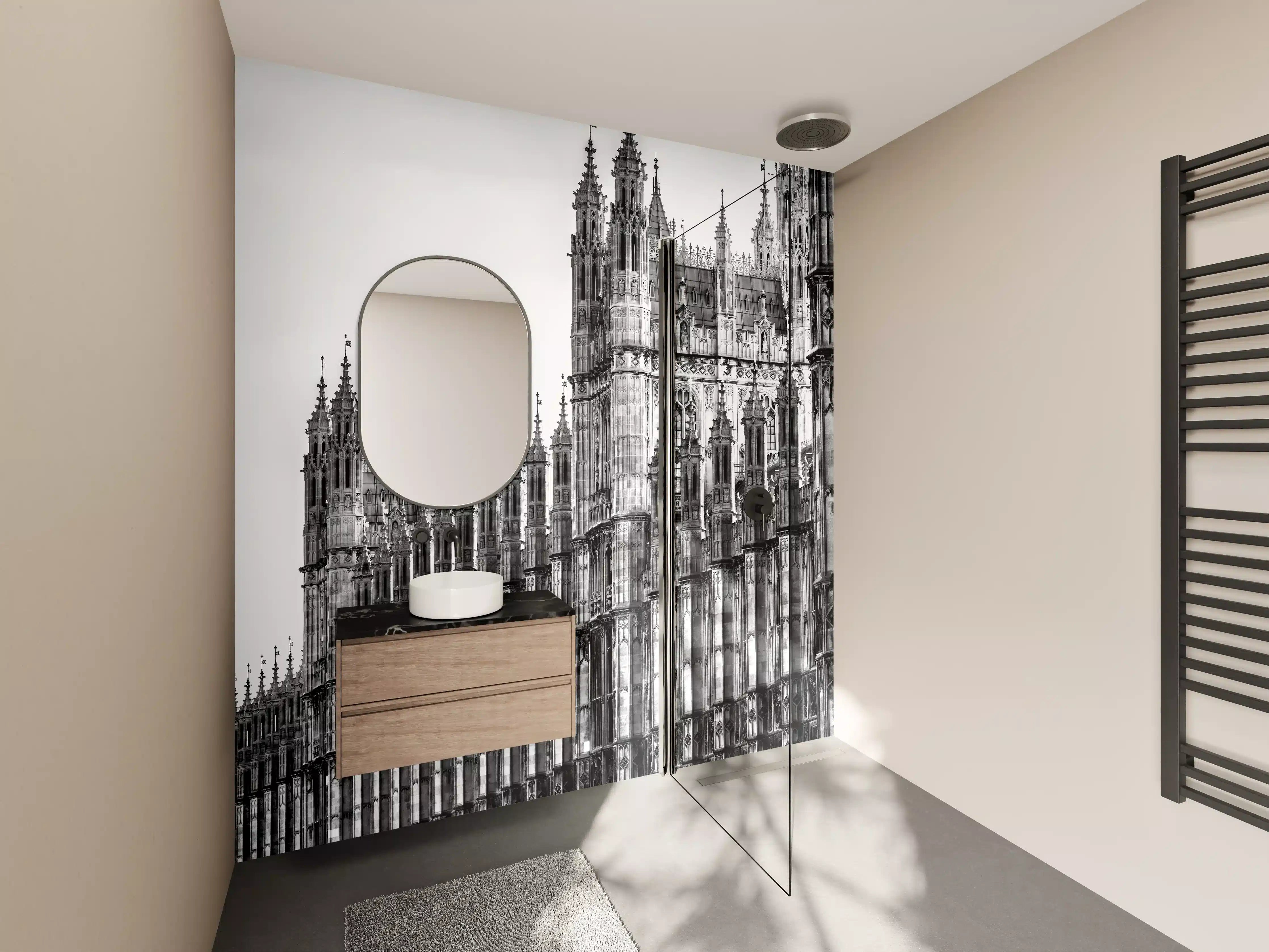 Wandverkleidung Bad - Majestätische Kathedralenfassade