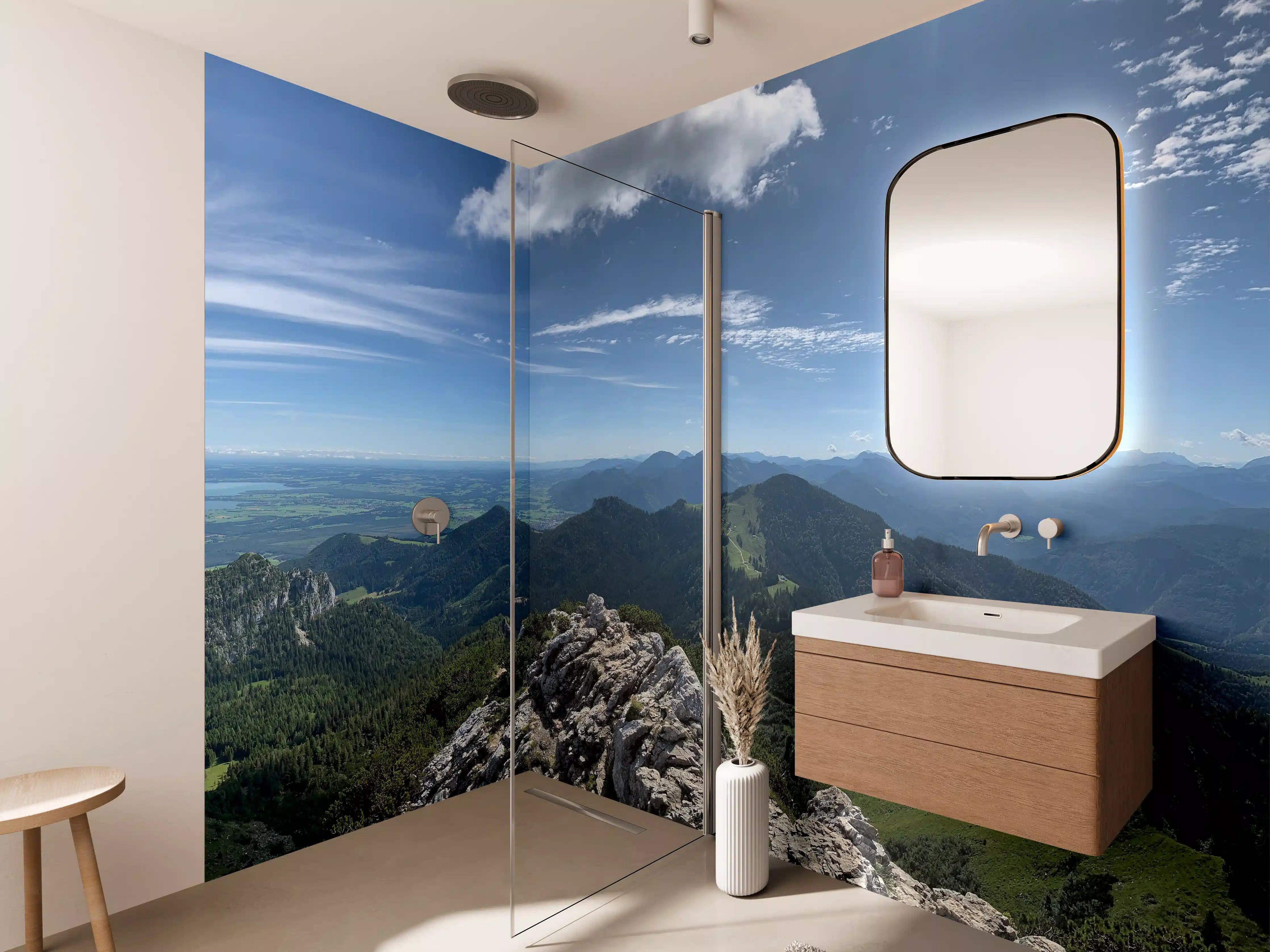 Wandverkleidung Bad - Majestätischer Bergpanoramablick