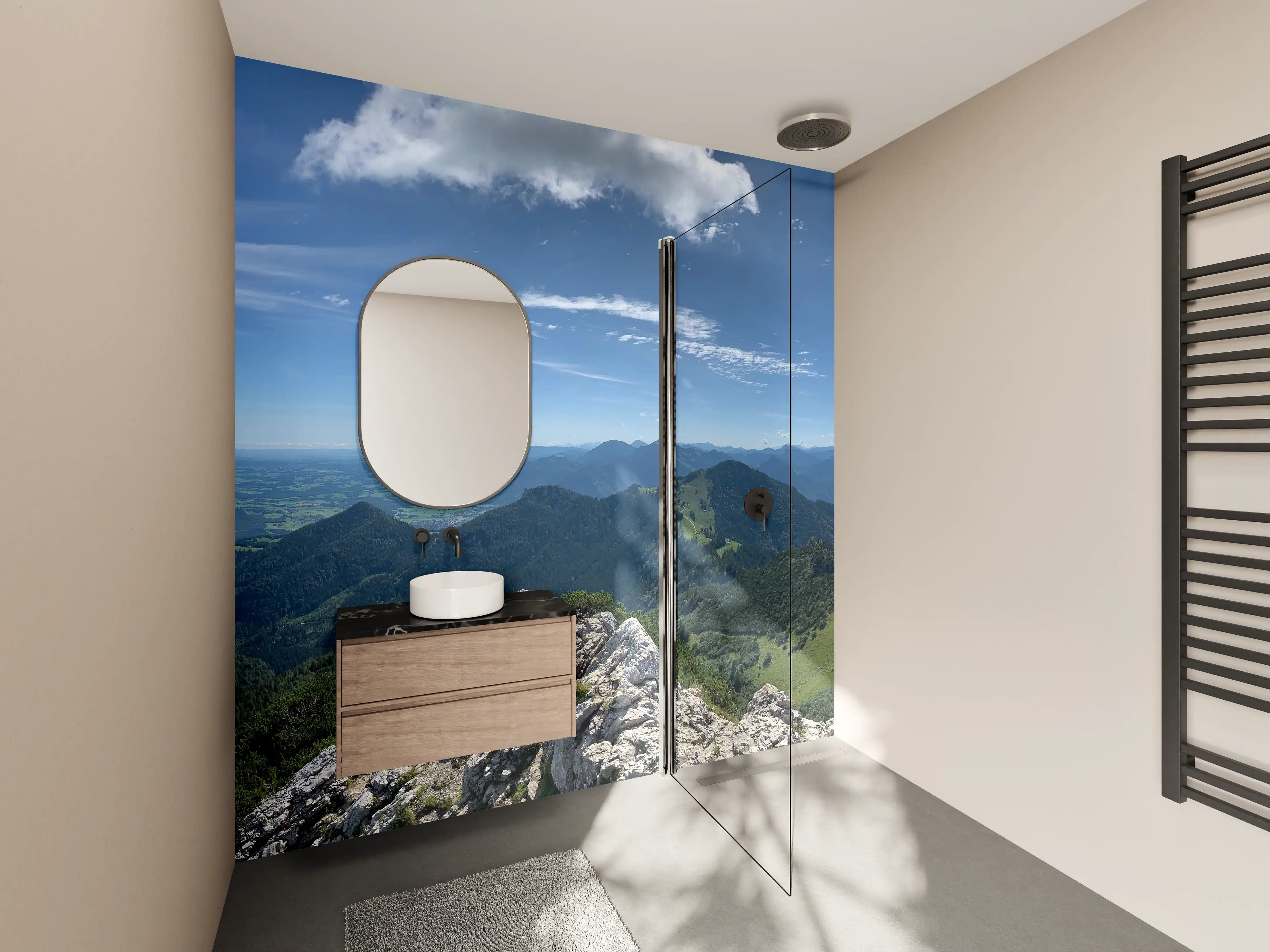 Wandverkleidung Bad - Majestätischer Bergpanoramablick