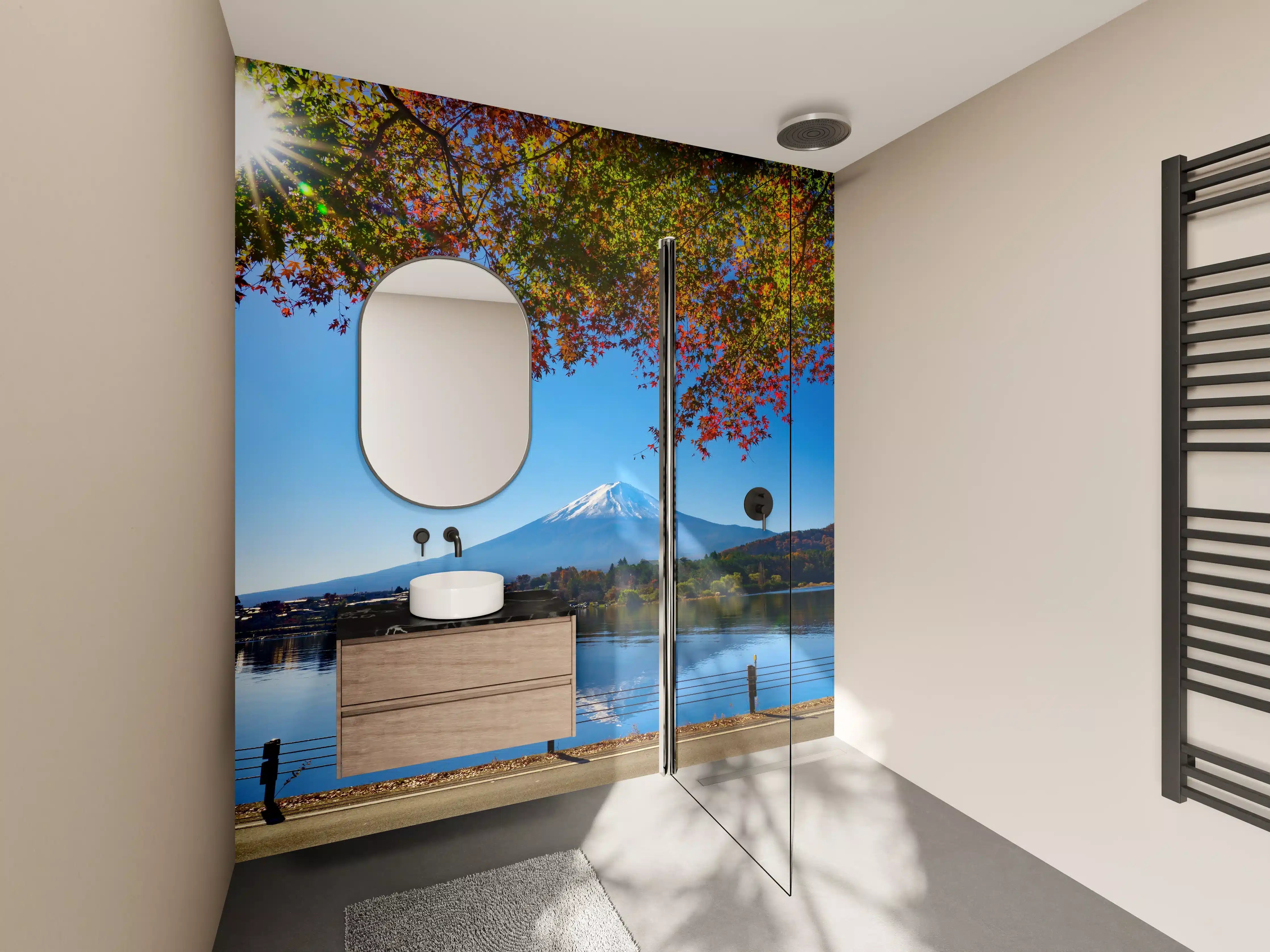Wandverkleidung Bad - Majestätischer Mount Fuji bei Sonnenaufgang