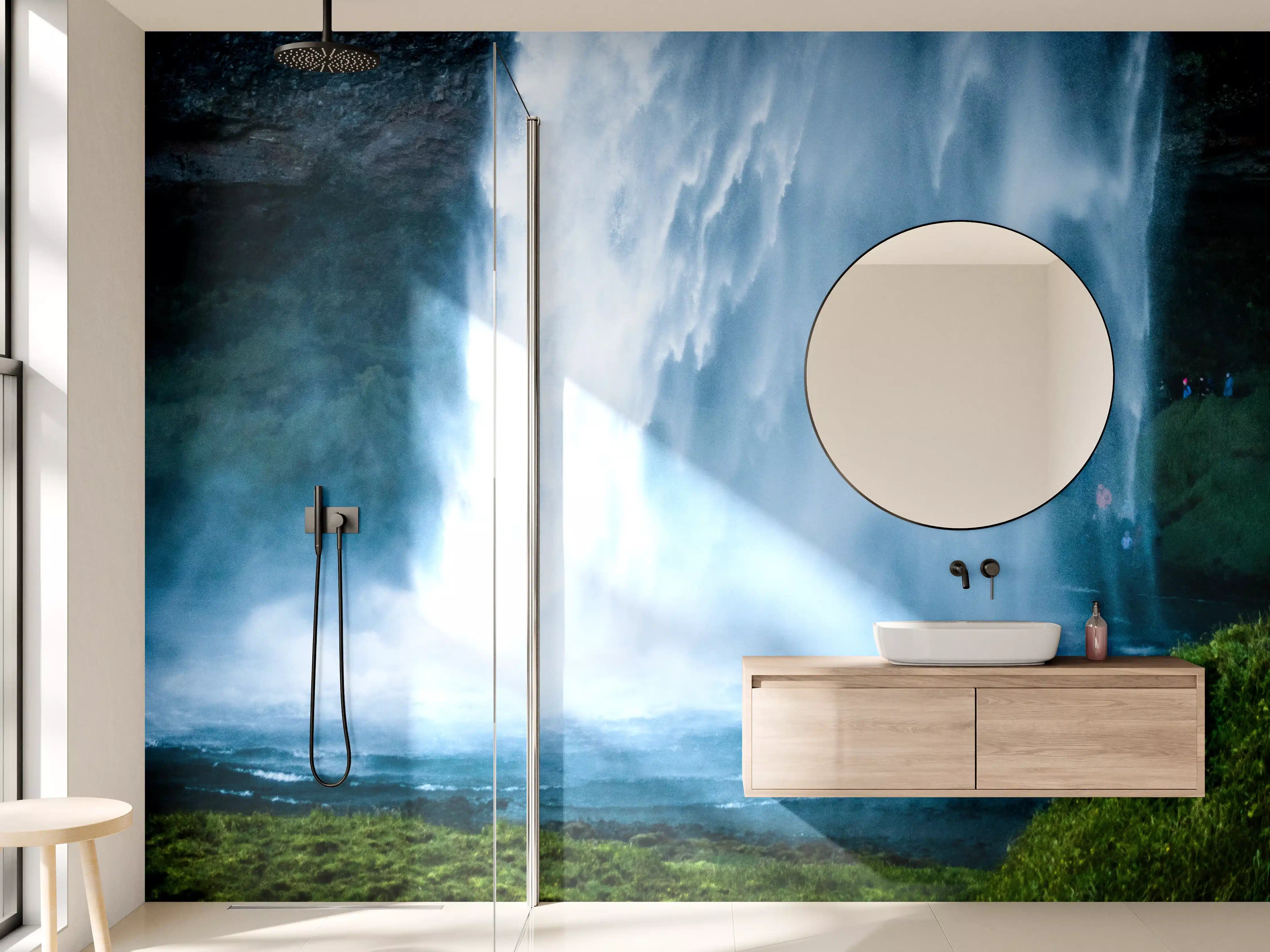 Wandverkleidung Bad - Majestätischer Wasserfall in Island