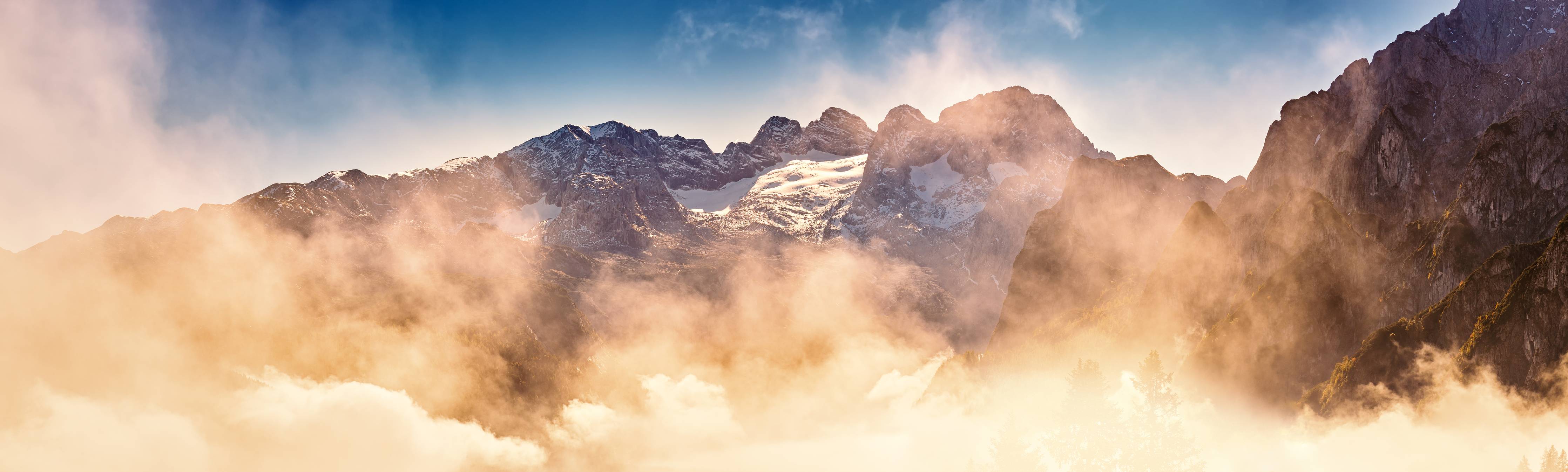 Wandverkleidung Bad-Majestätisches Bergpanorama im Morgengrauen