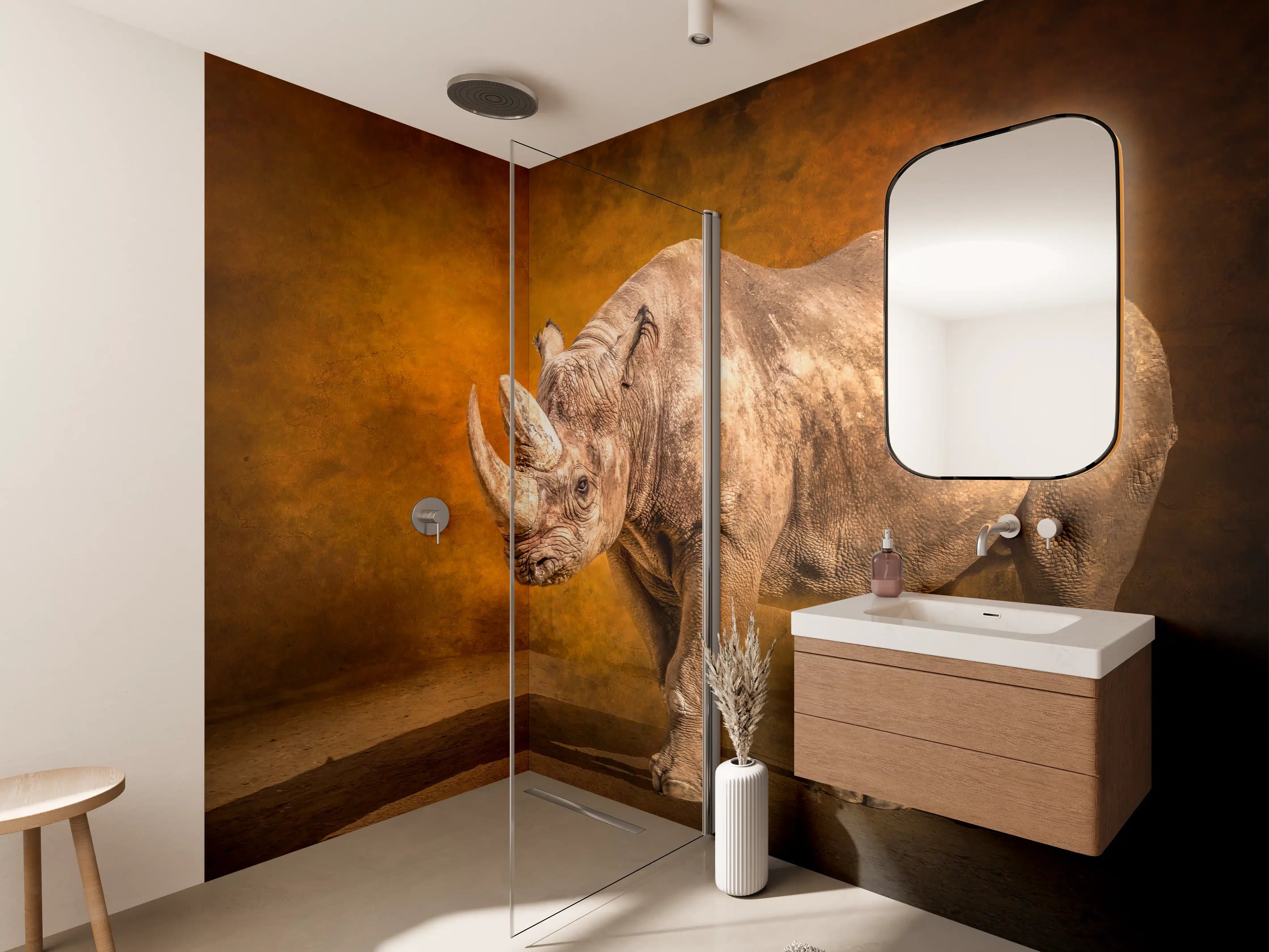 Wandverkleidung Bad - Majestätisches Nashorn