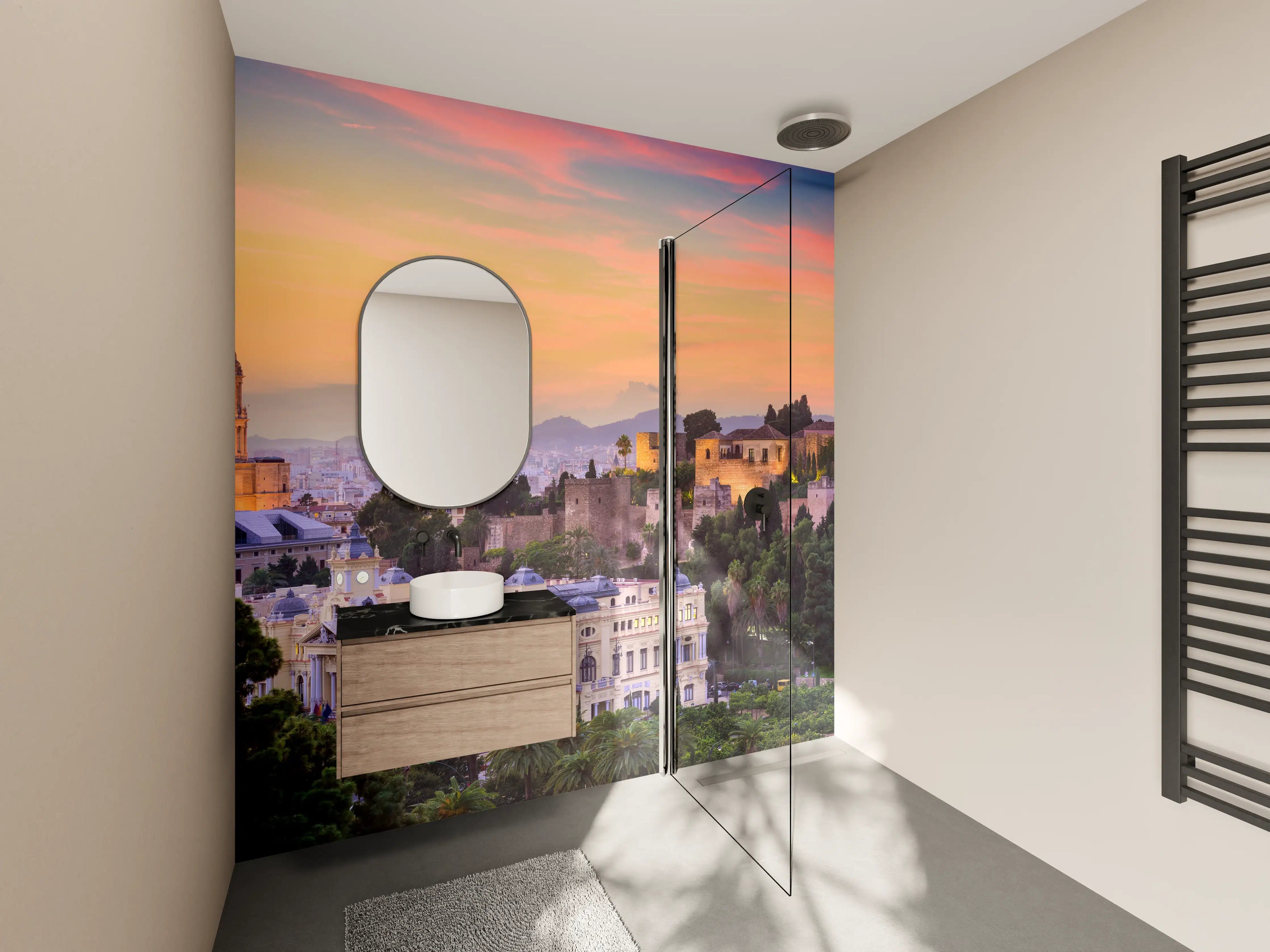Wandverkleidung Bad - Malaga Skyline Dämmerungsfarben