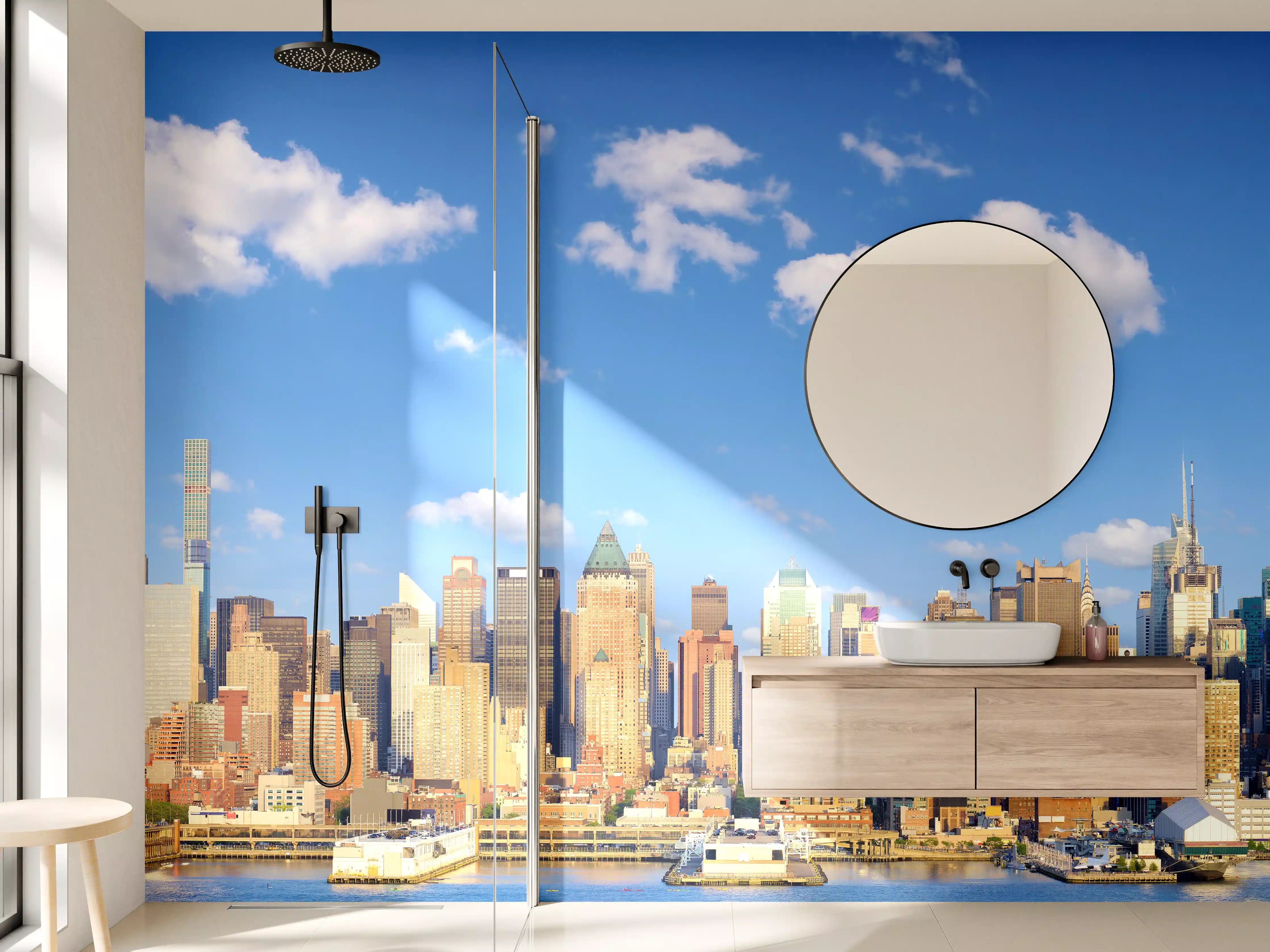 Wandverkleidung Bad - Manhattan Skyline Blau-Beige
