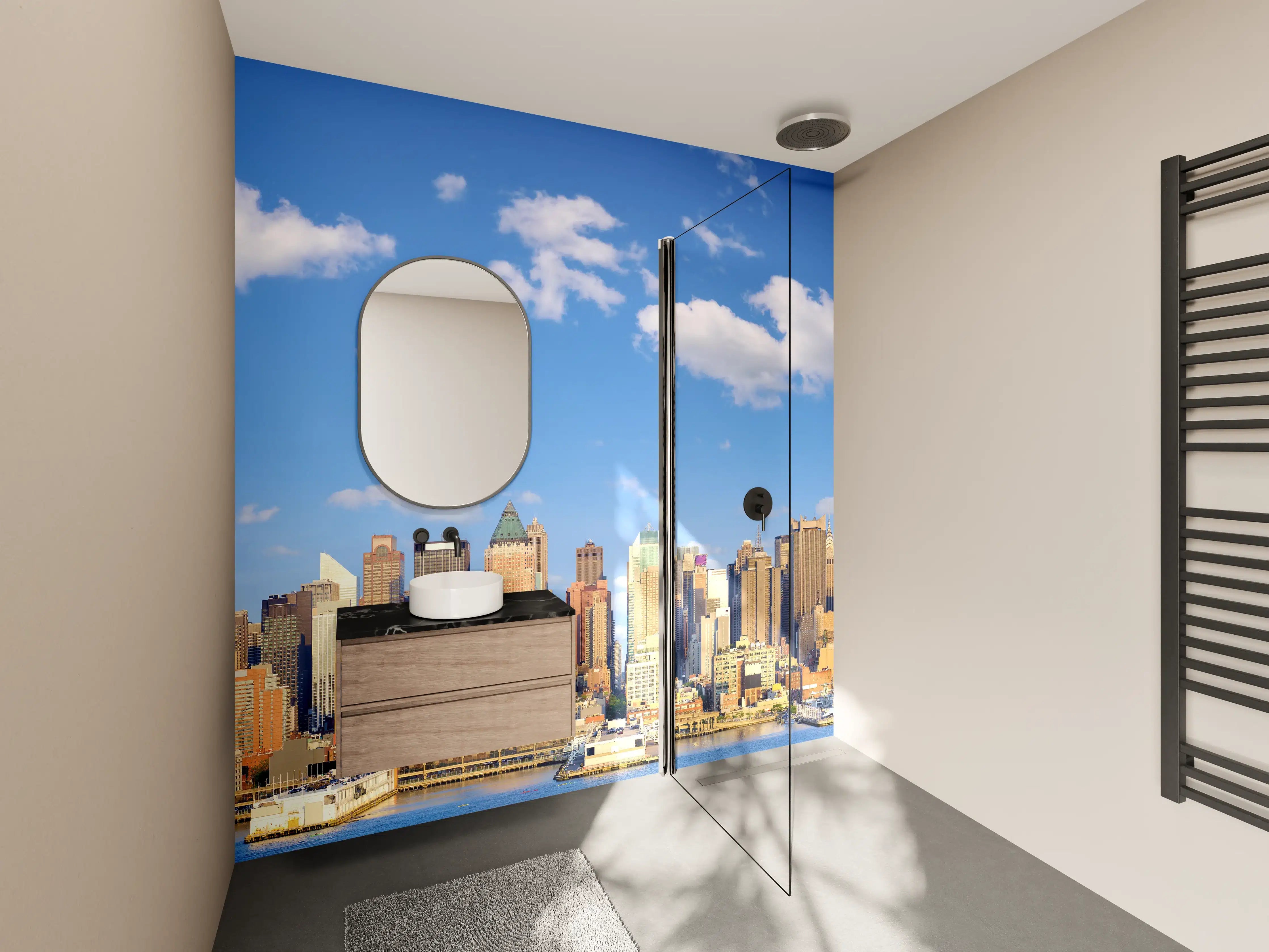 Wandverkleidung Bad - Manhattan Skyline Blau-Beige